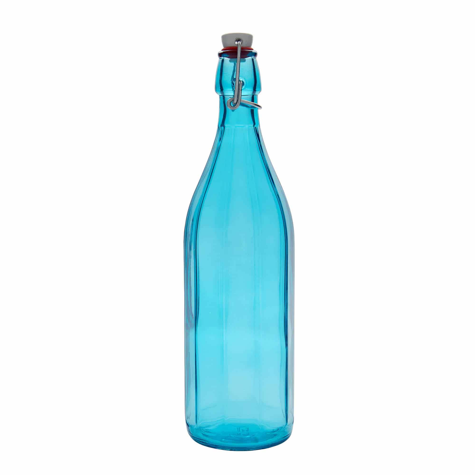 1 000 ml glasflaska 'Oxford', tiokantig, azurblå, mynning: patentkork
