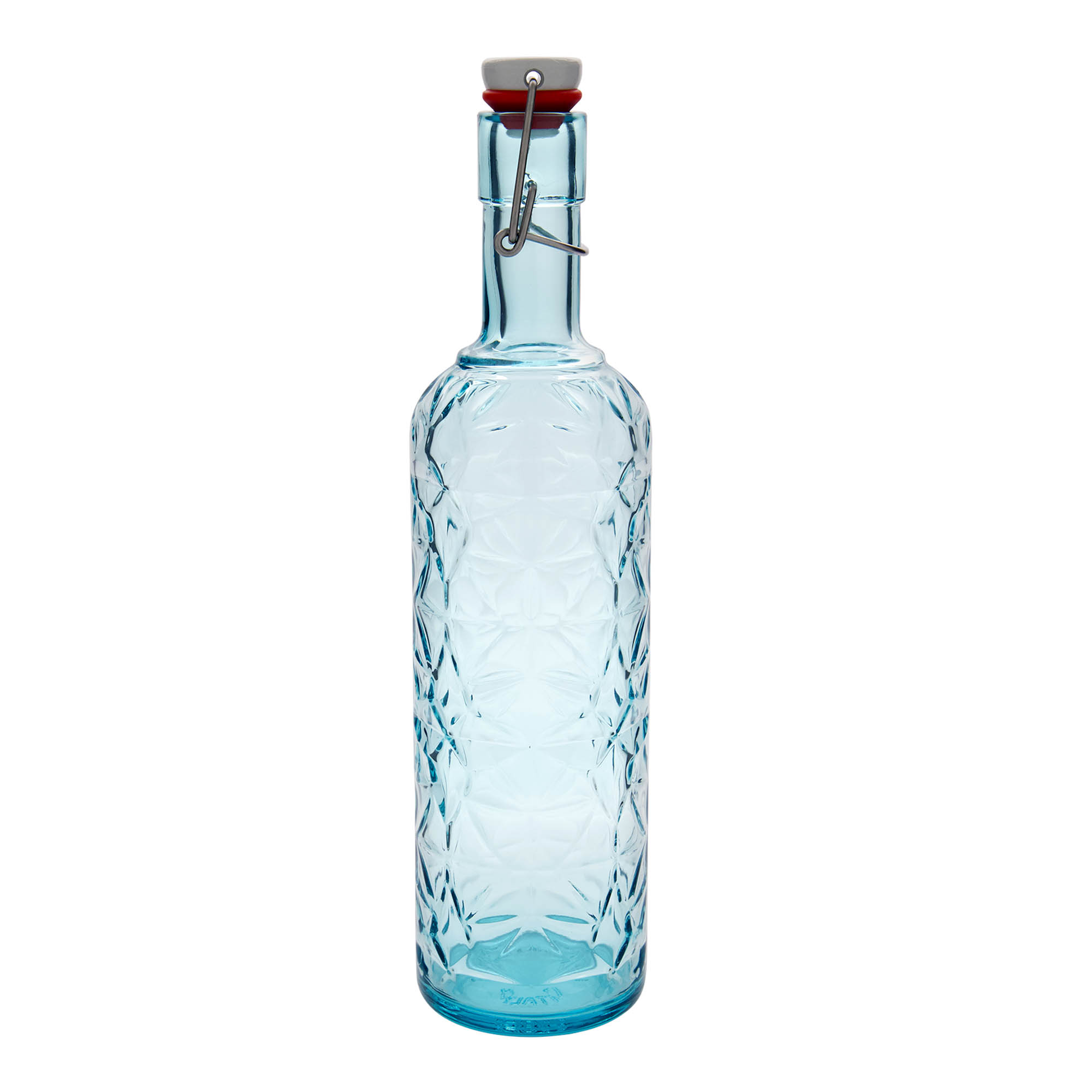 1.000 ml glasflaska 'Oriente', azurblå, mynning: bygelkork