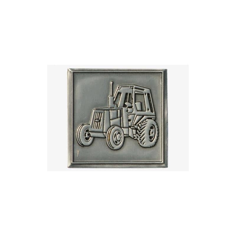 Tennetikett 'Traktor', kvadratisk, metall, silver