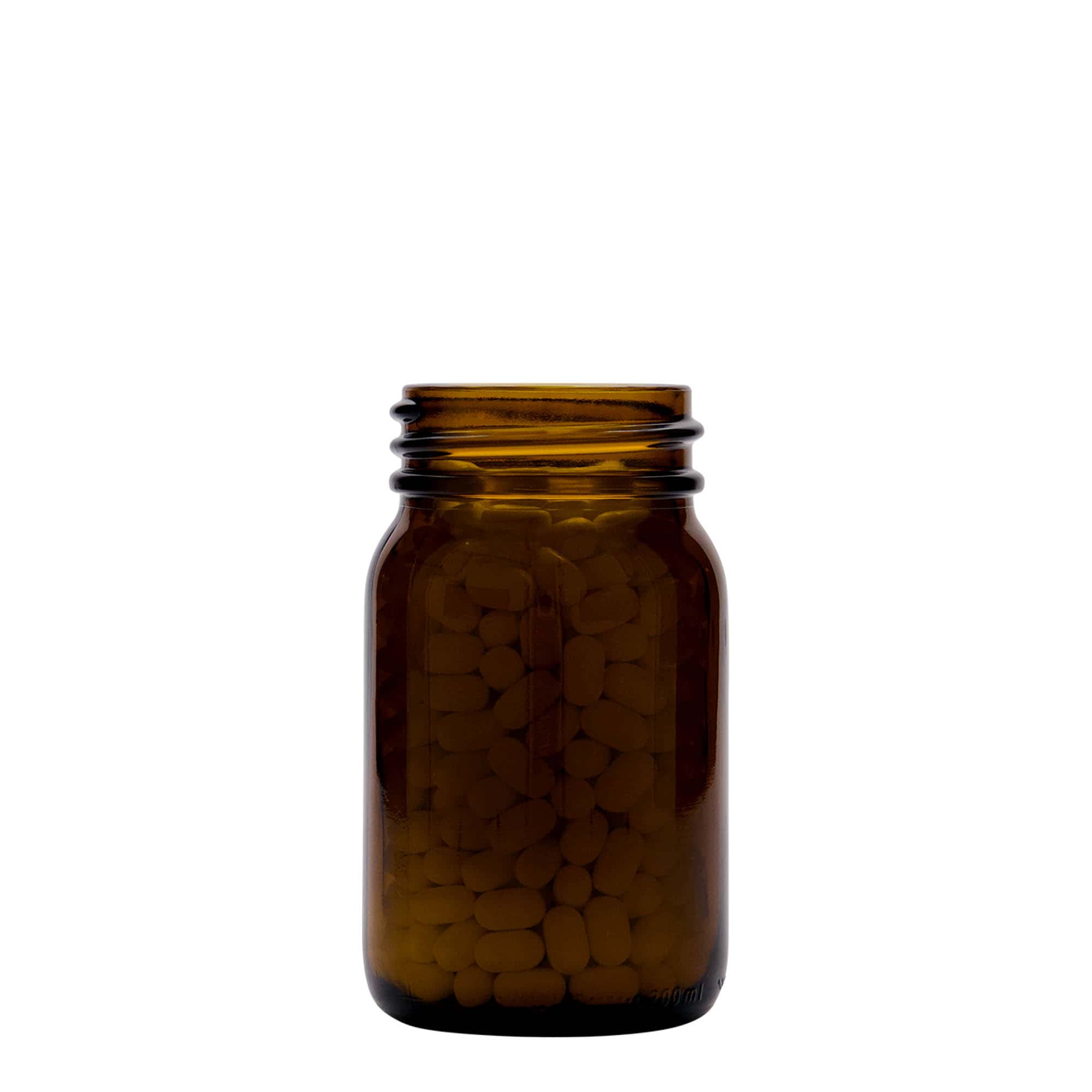 200 ml vid hals, brunt glas, mynning: DIN 55