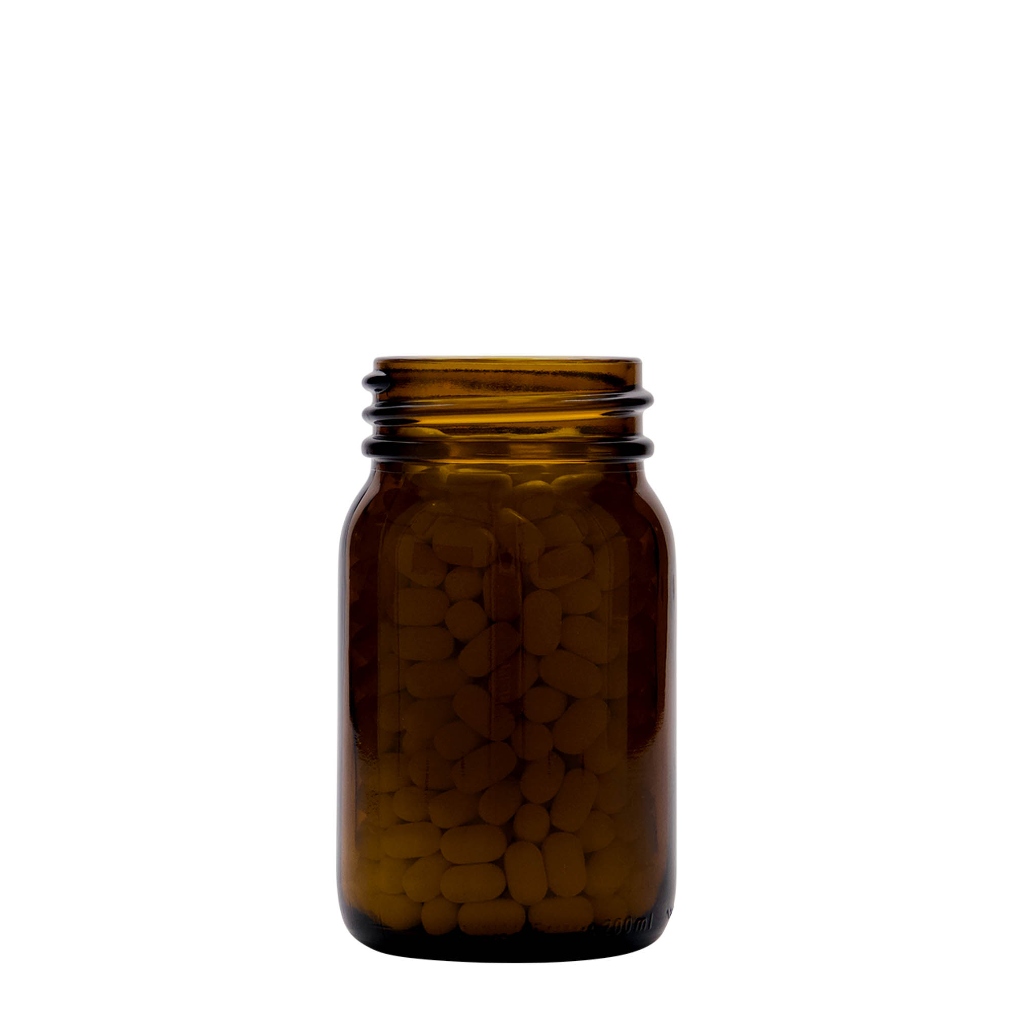 200 ml vid hals, brunt glas, mynning: DIN 55