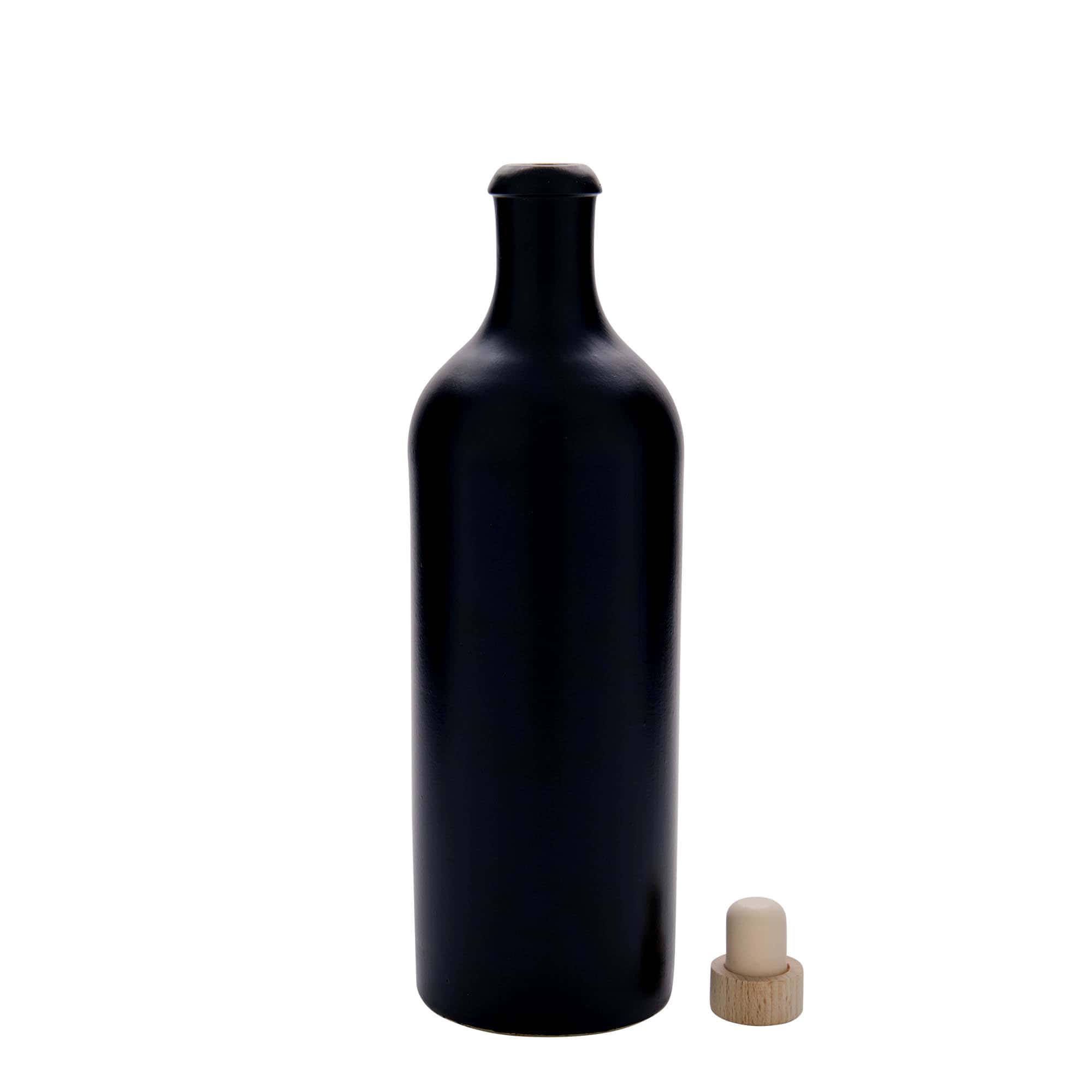 750 ml lerkrus, stengods, svart, mynning: kork