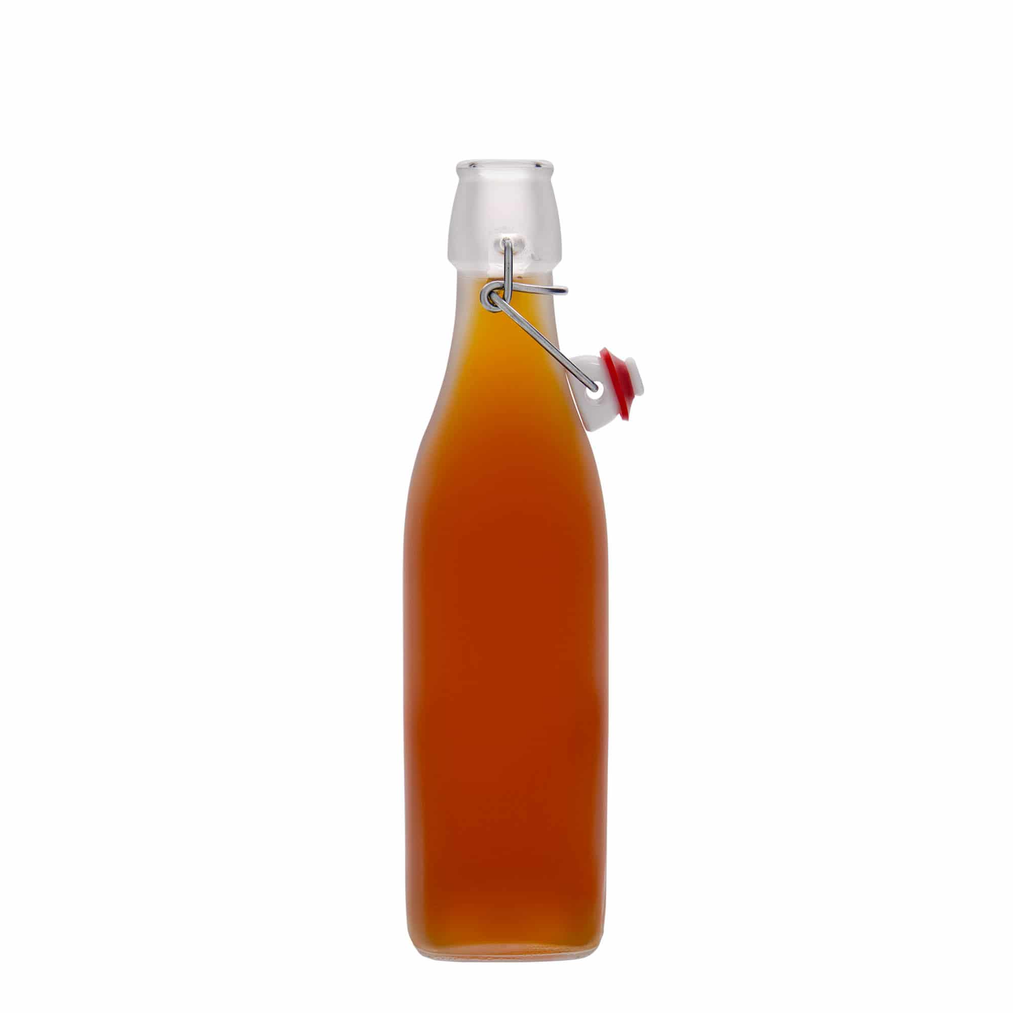 500 ml glasflaska 'Swing, kvadratisk, vit, mynning: bygelstängning'