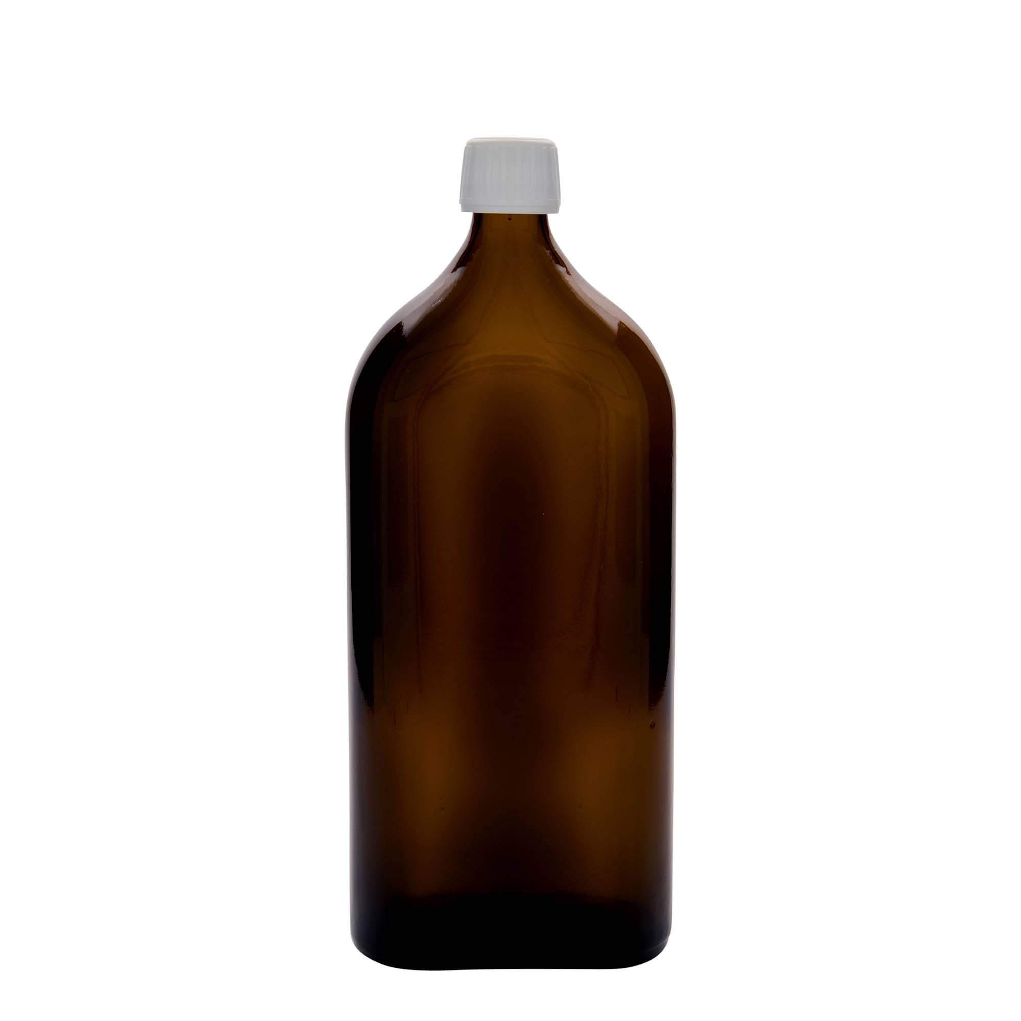 1.000 ml medicinflaska Meplat, oval, glas, brun, mynning: PP 28