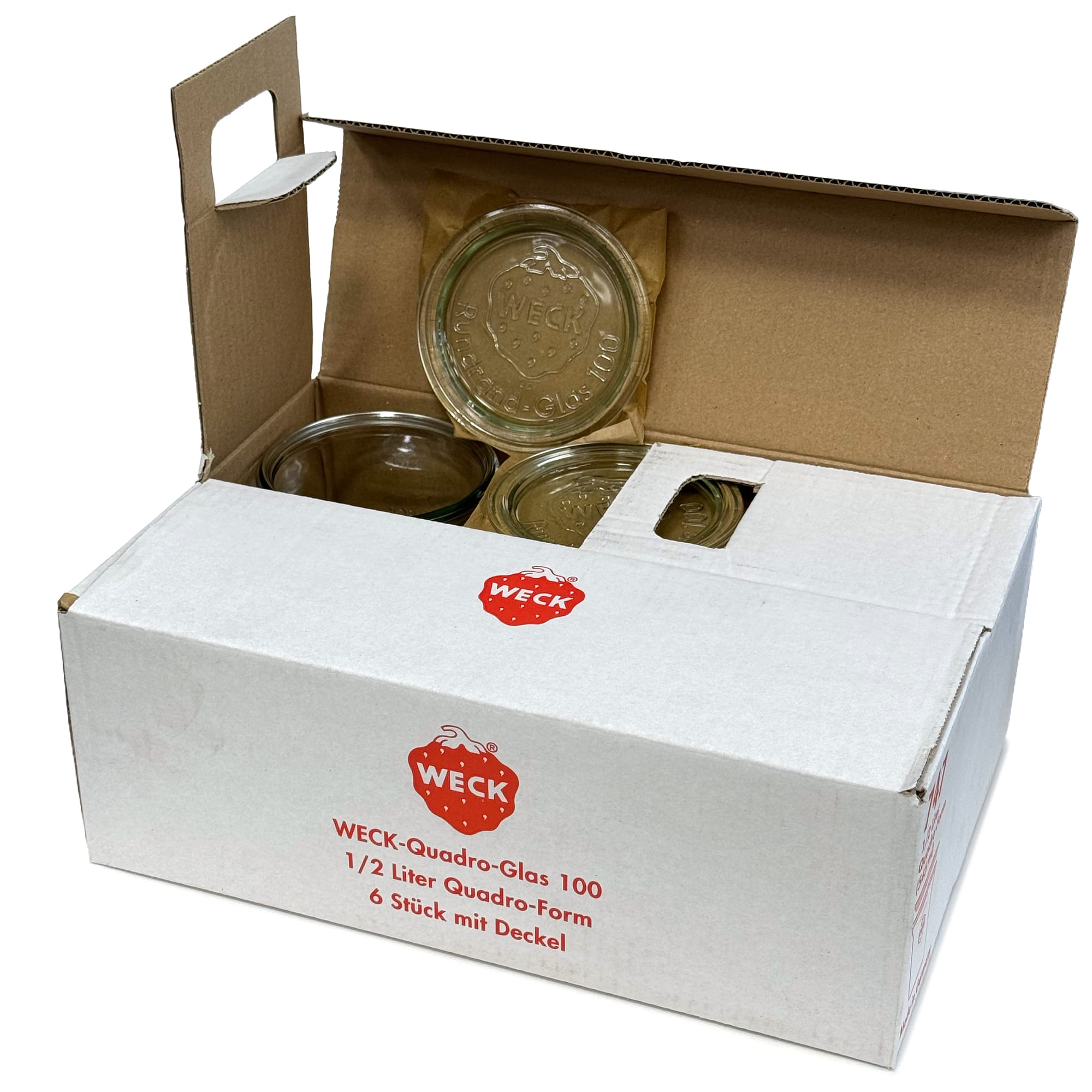 6x 545 ml WECK-Quadroglas med glaslock RR 100