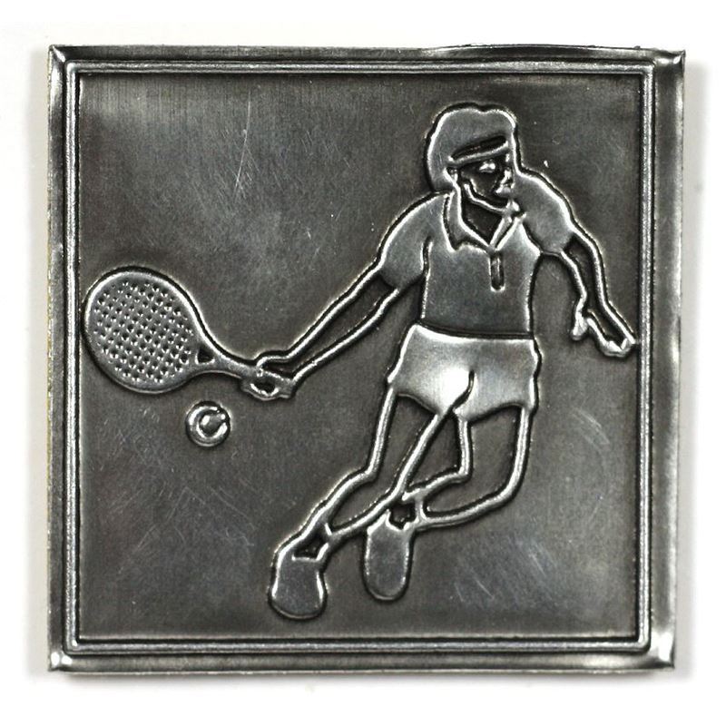 Tennetikett 'Tennis', kvadratisk, metall, silver