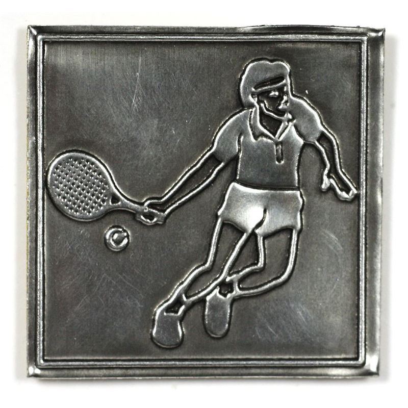 Tennismärke, kvadratiskt, metall, silver Tennismärke, kvadratiskt, metall, silver