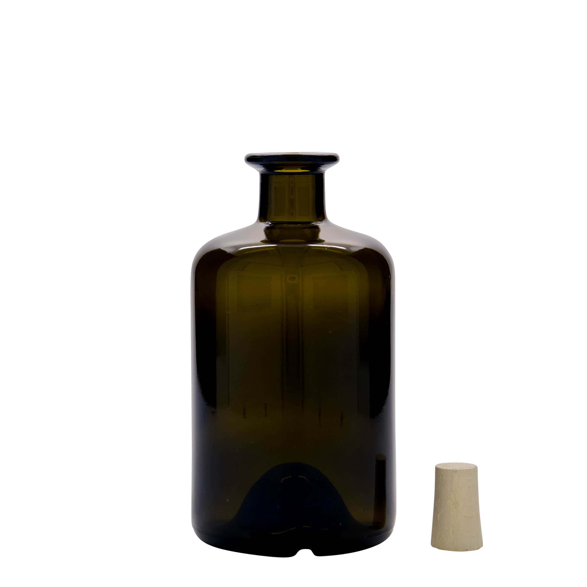 500 ml apoteksglasflaska, antikgrön, mynning: kork