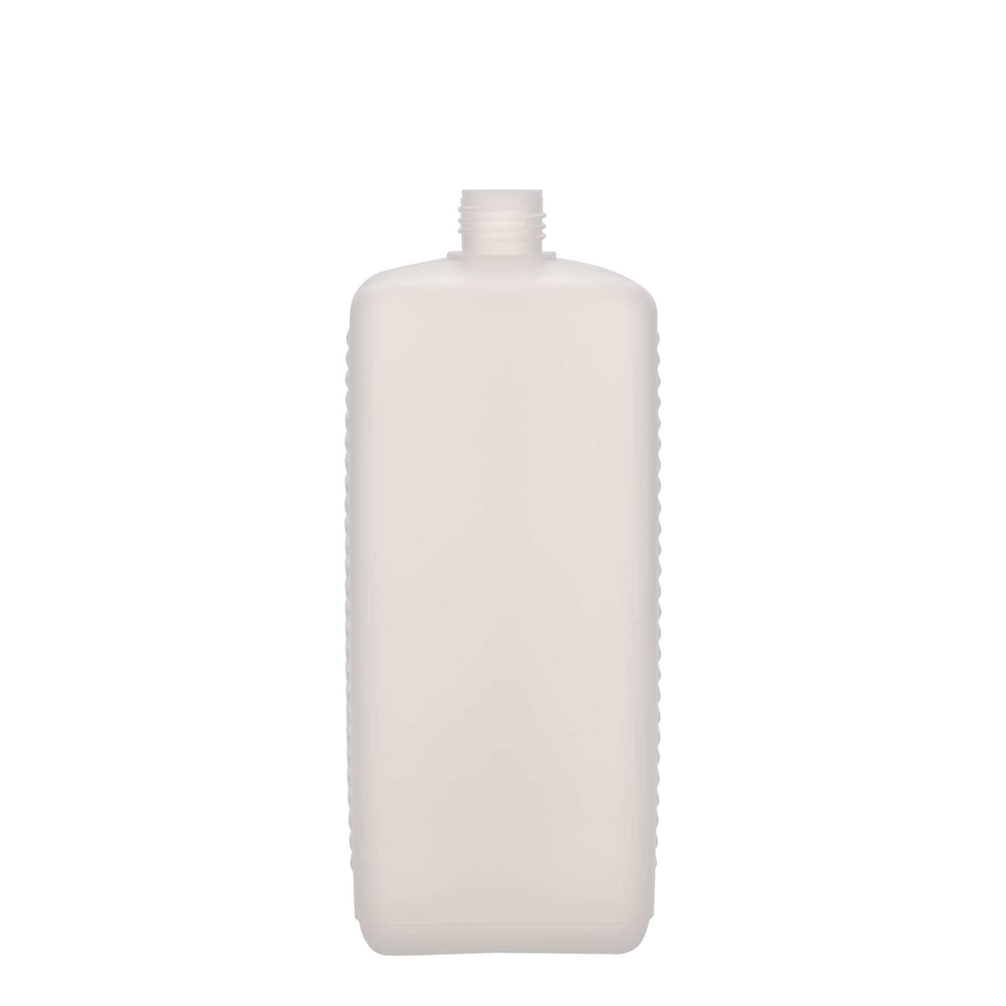 1 000 ml dunkflaska, rektangulär, HDPE-plast, natur, mynning: DIN 25 EPE
