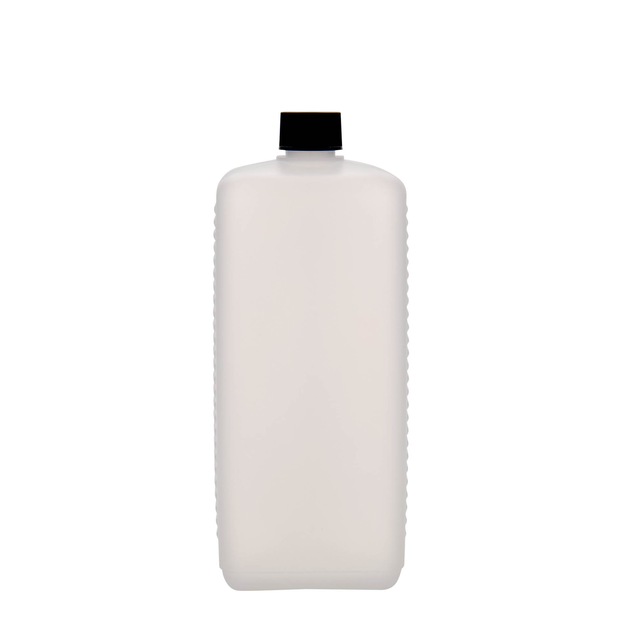 1.000 ml dunkflaska, rektangulär, HDPE-plast, natur, öppning: DIN 25 EPE