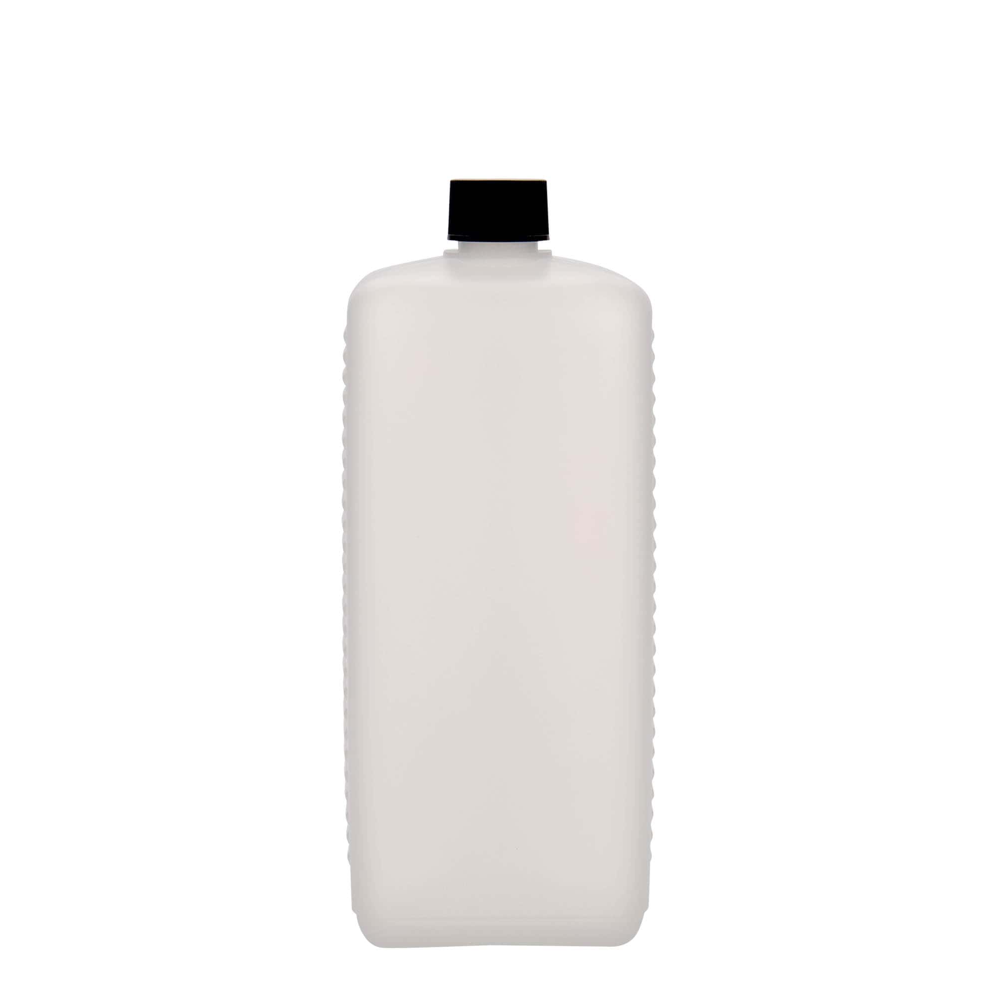 1.000 ml dunkflaska, rektangulär, HDPE-plast, natur, öppning: DIN 25 EPE