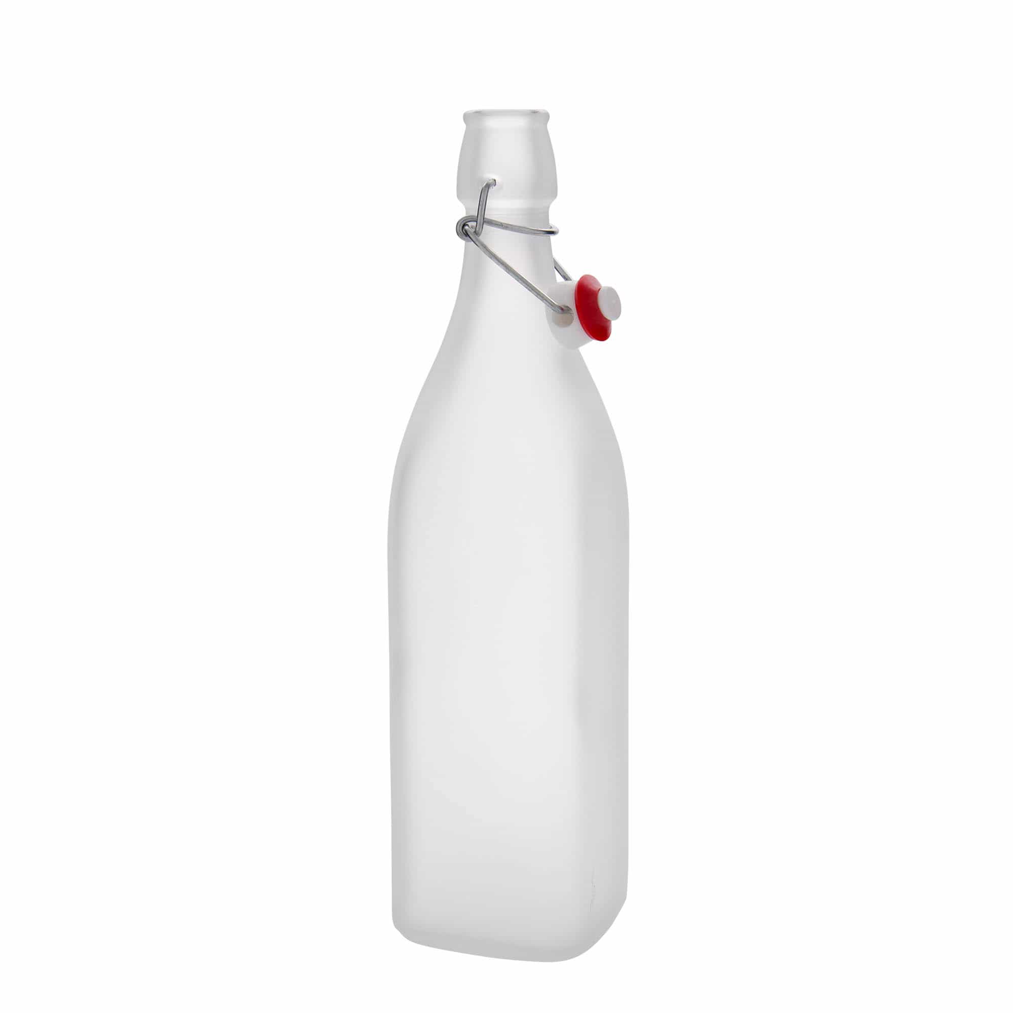 1 000 ml glasflaska 'Swing', kvadratisk, vit, mynning: patentkork