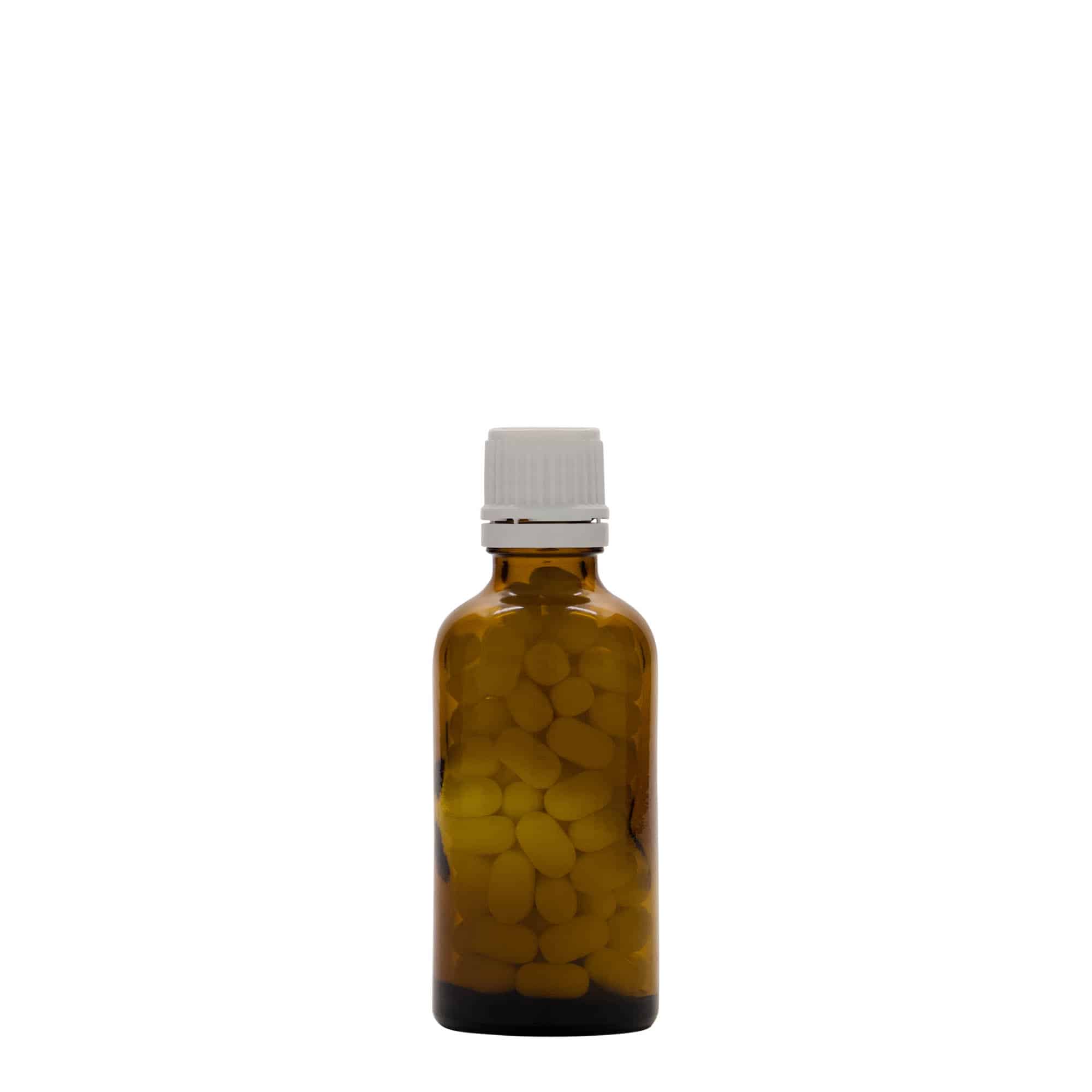 50 ml medicinflaska, glas, brun, mynning: DIN 18