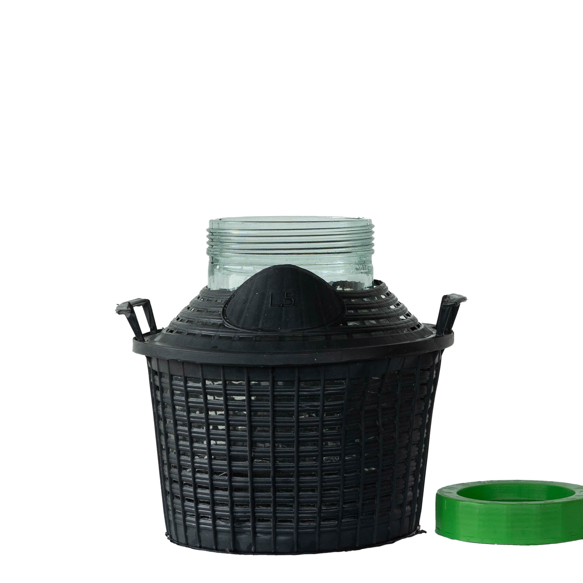 5 l ballongflaska med vid hals, glas, öppning: skruvlock