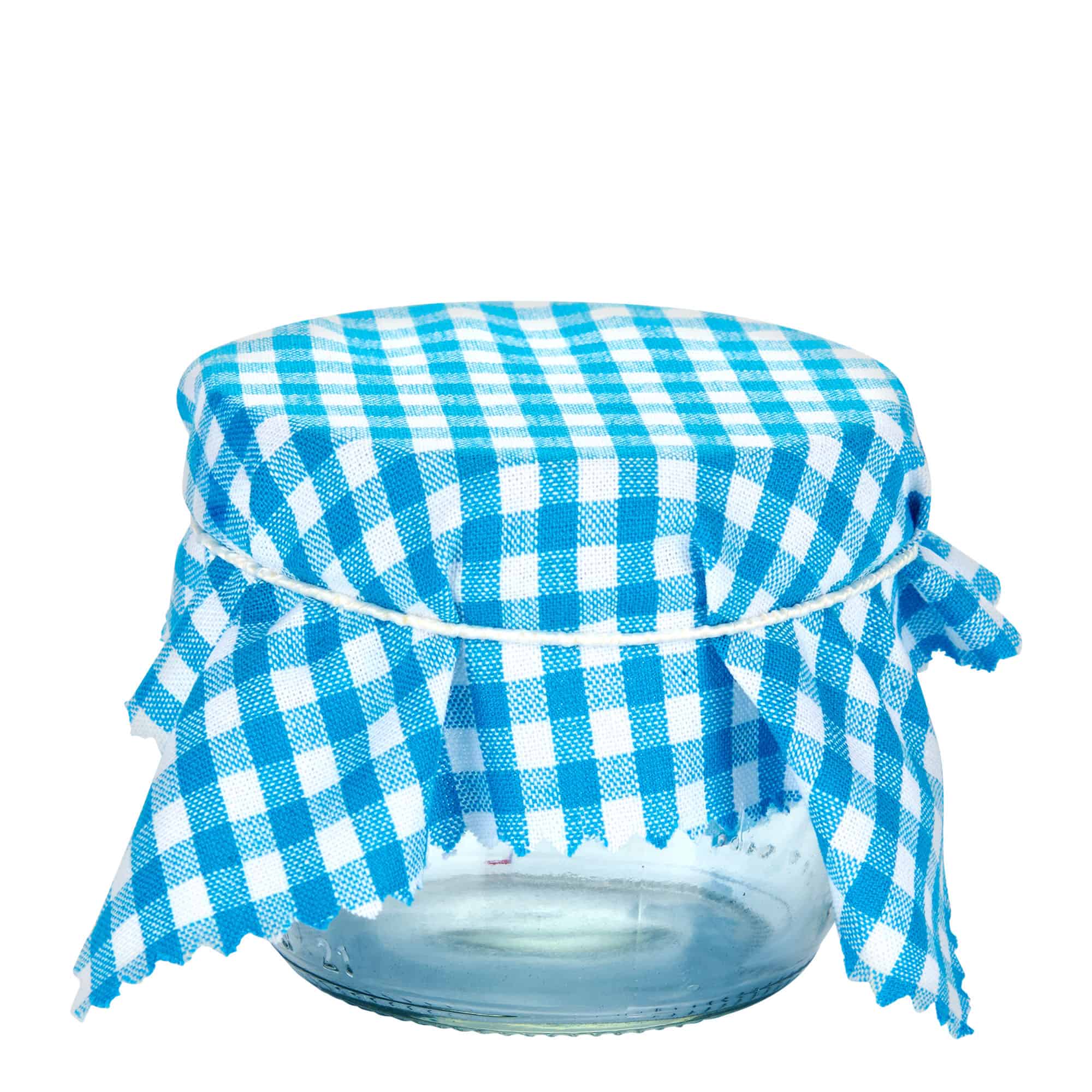 Rutig tygrundel för syltburk 15x15, kvadratisk, textil, petrol, mynning: TO58-TO82