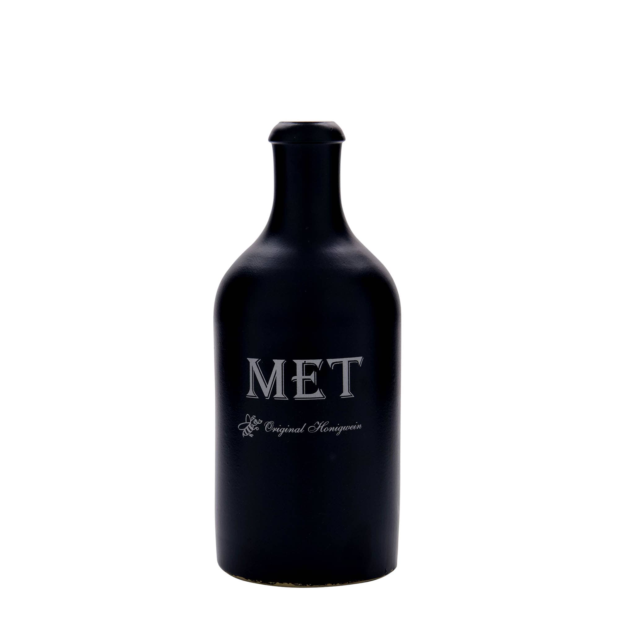 500 ml tonkrus, motiv: mjöd, stengods, svart, mynning: kork