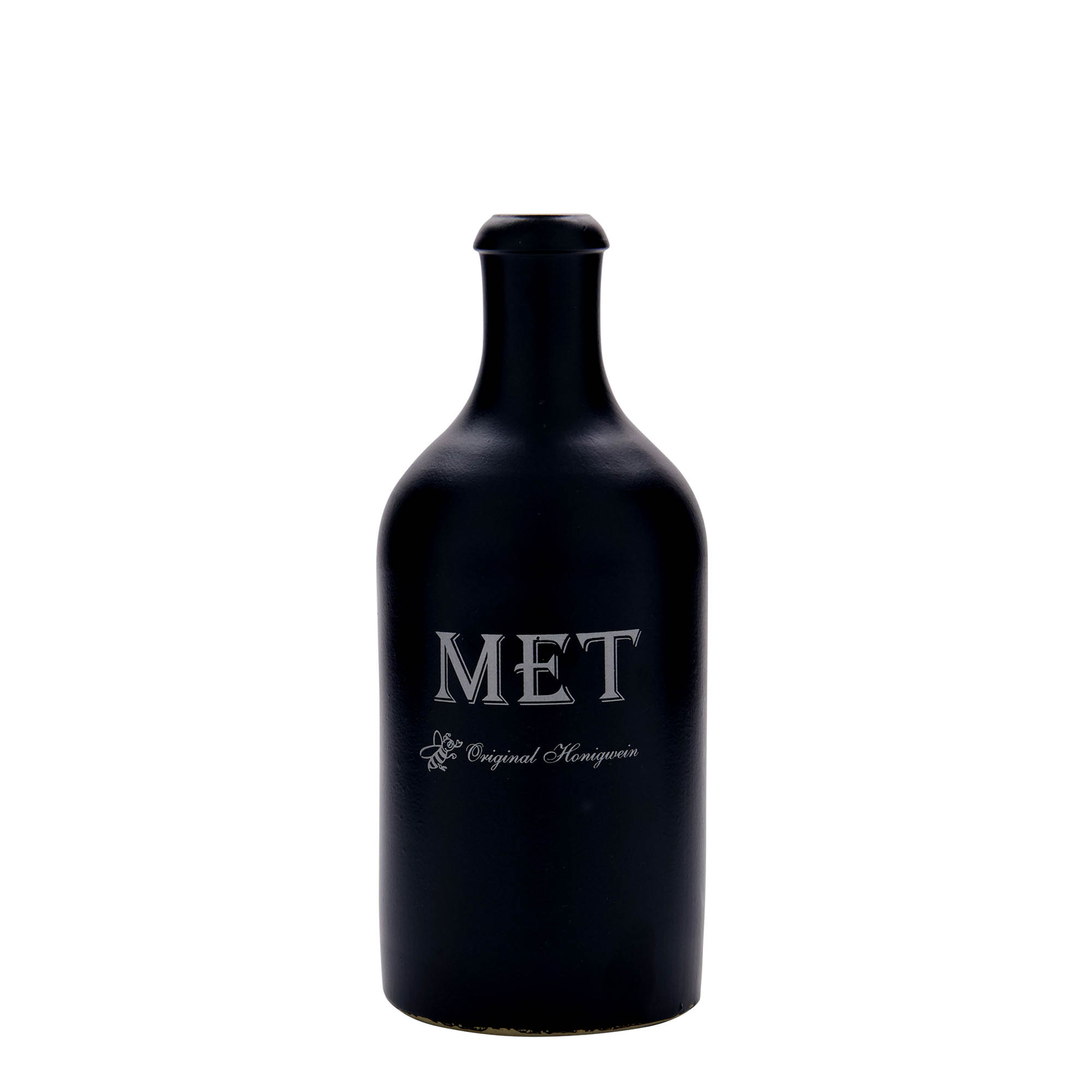 500 ml tonkrus, motiv: mjöd, stengods, svart, mynning: kork