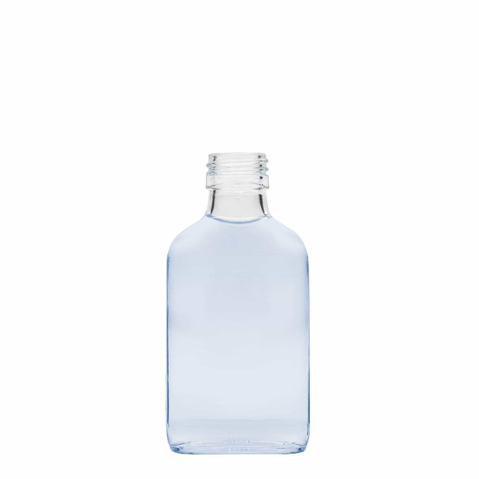 100 ml fickplunta, rektangulär, glas, mynning: PP 28