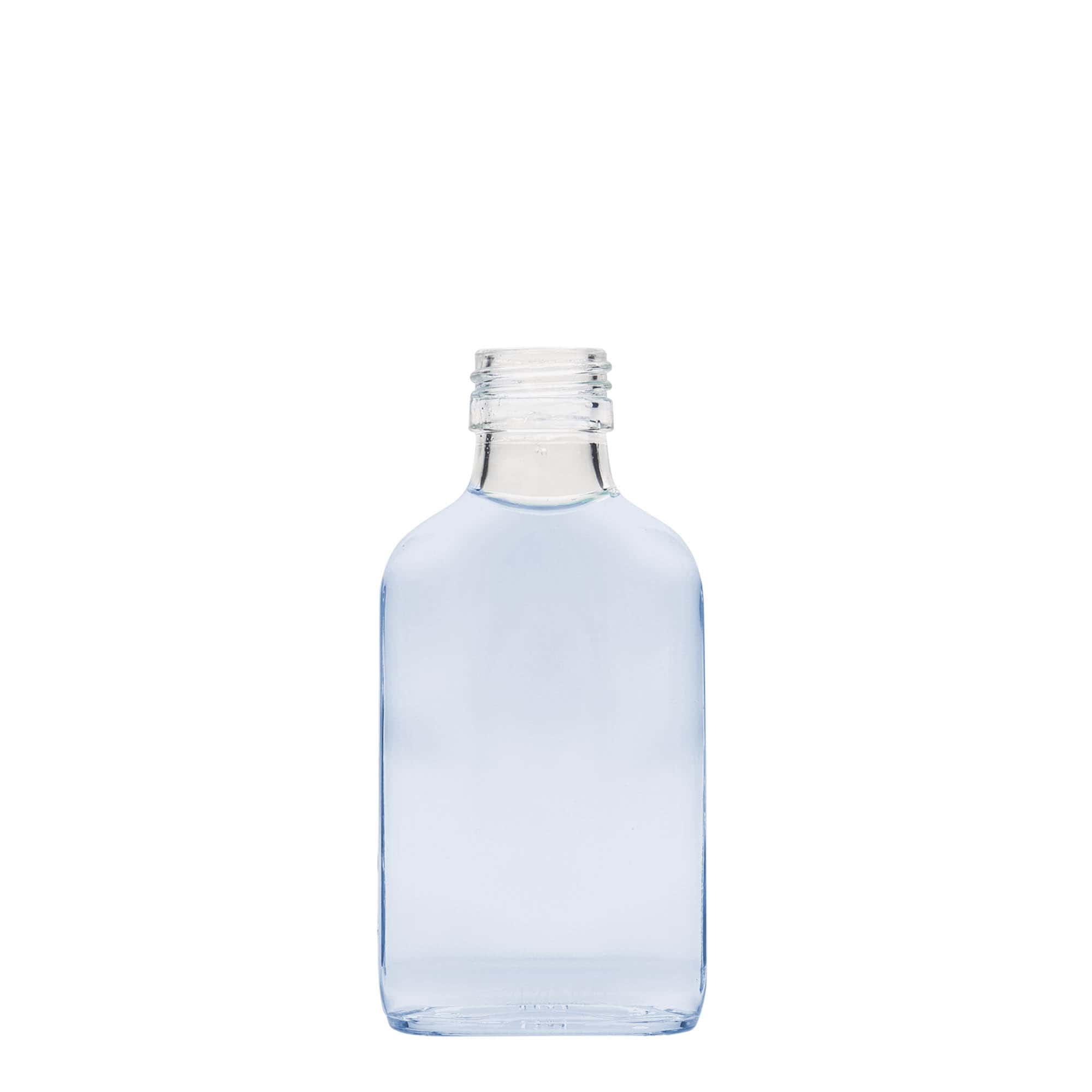 100 ml fickflaska, rektangulär, glas, öppning: PP 28