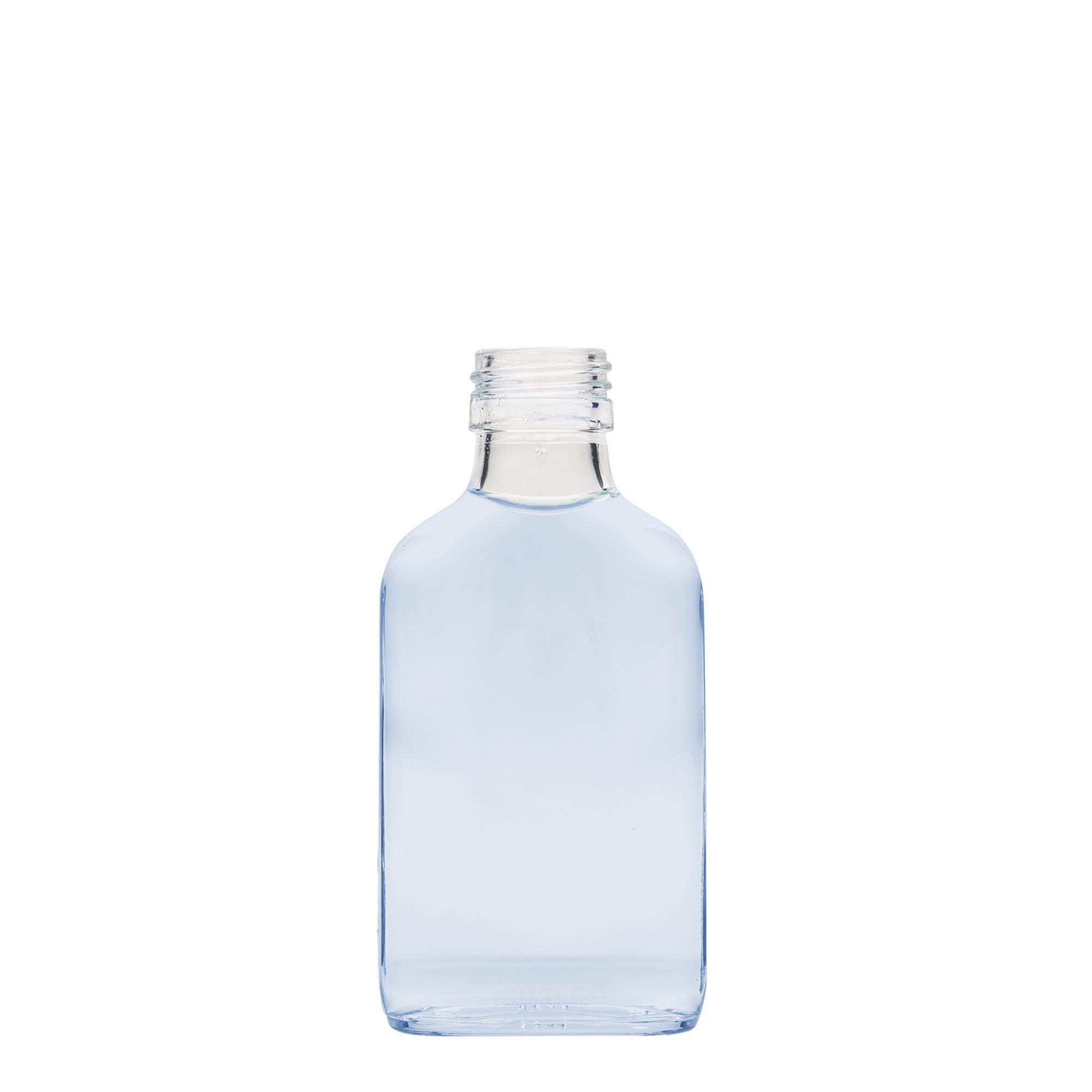 100 ml fickflaska, rektangulär, glas, öppning: PP 28