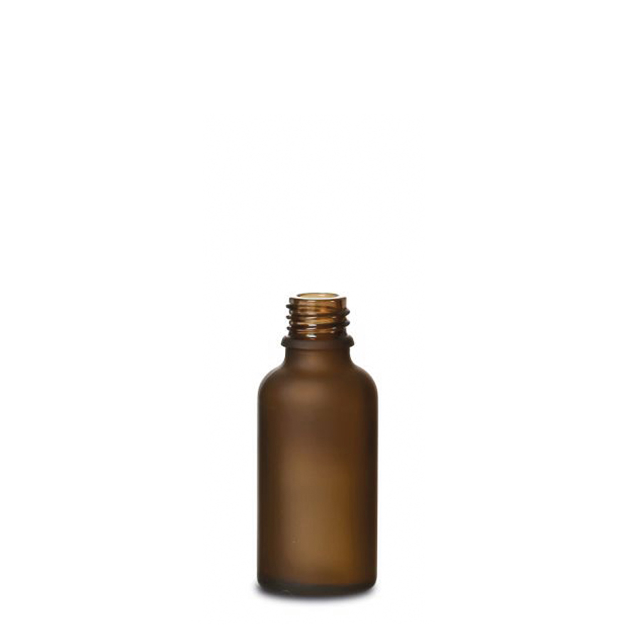30 ml medicinflaska, glas, brun frostad, mynning: DIN 18 30 ml medicinflaska, glas, brun frostad, mynning: DIN 18