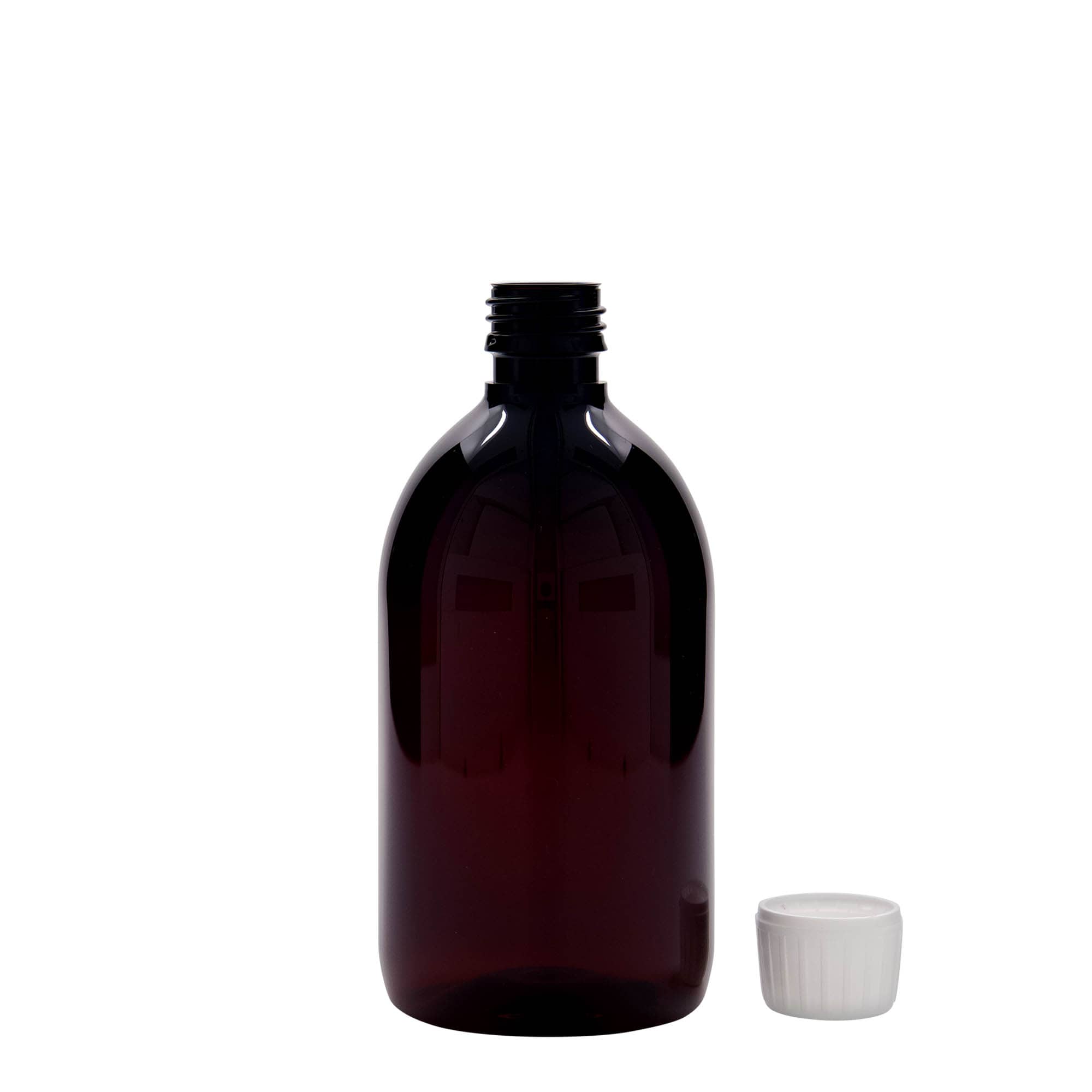 500 ml PET-medicinflaska, brun, plast, öppning: PP 28