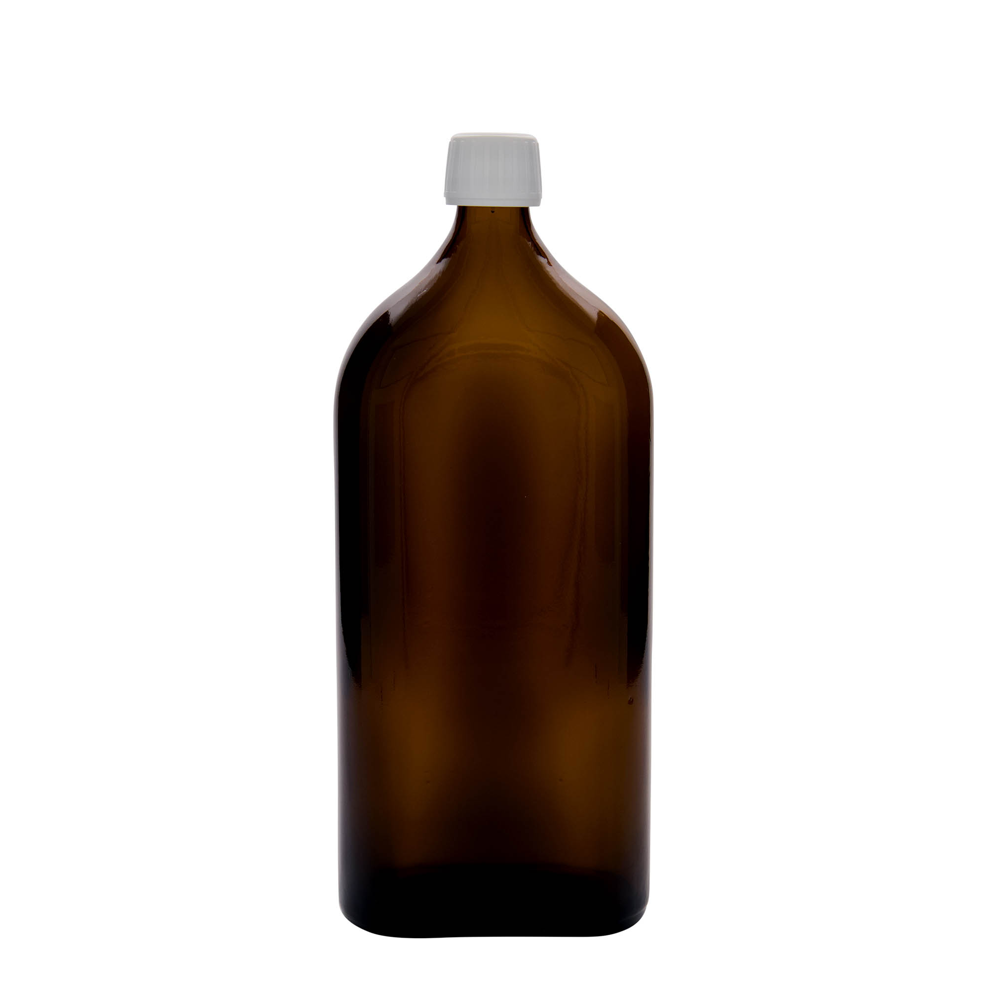 1 000 ml medicinflaska Meplat, oval, glas, brun, mynning: PP 28
