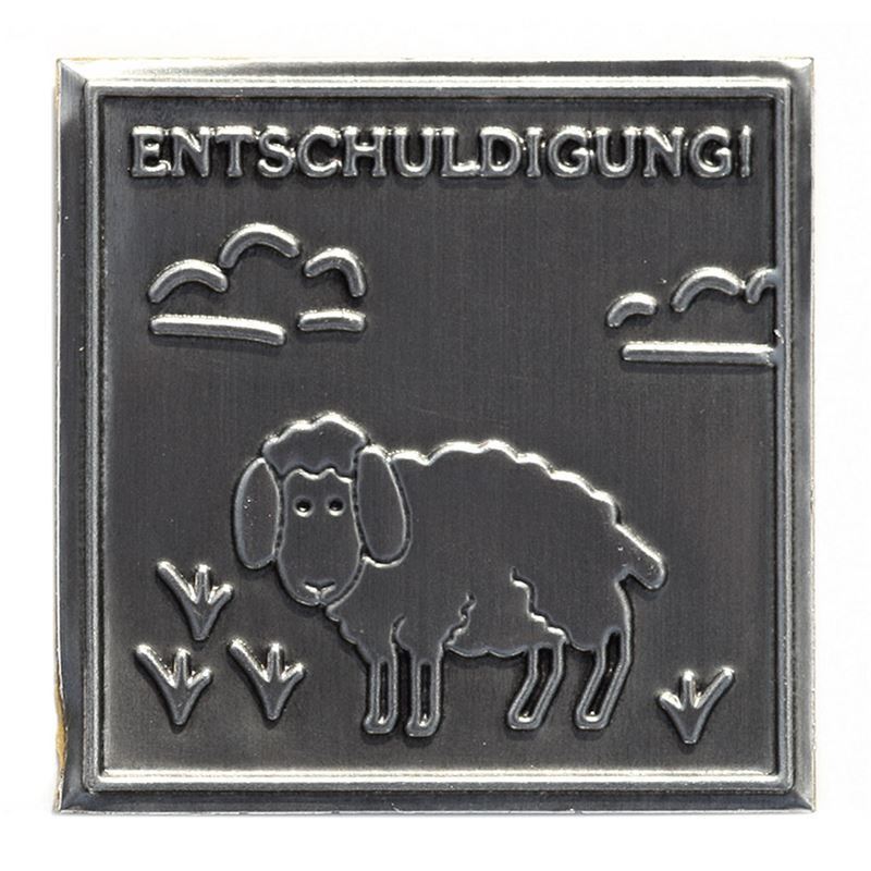 Tennetikett 'Förlåt', kvadratisk, metall, silver