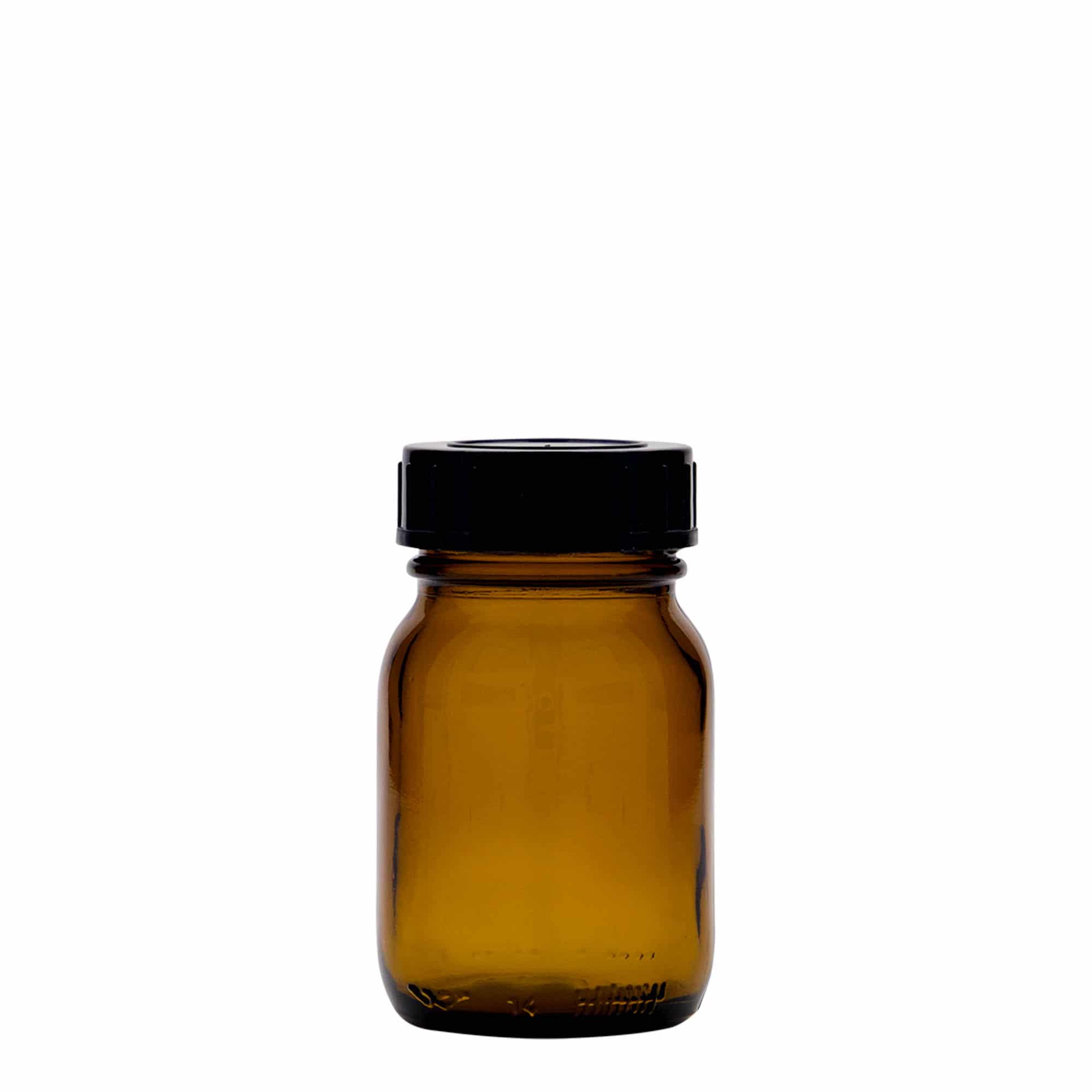 75 ml burk med bred hals, brun, mynning: DIN 40