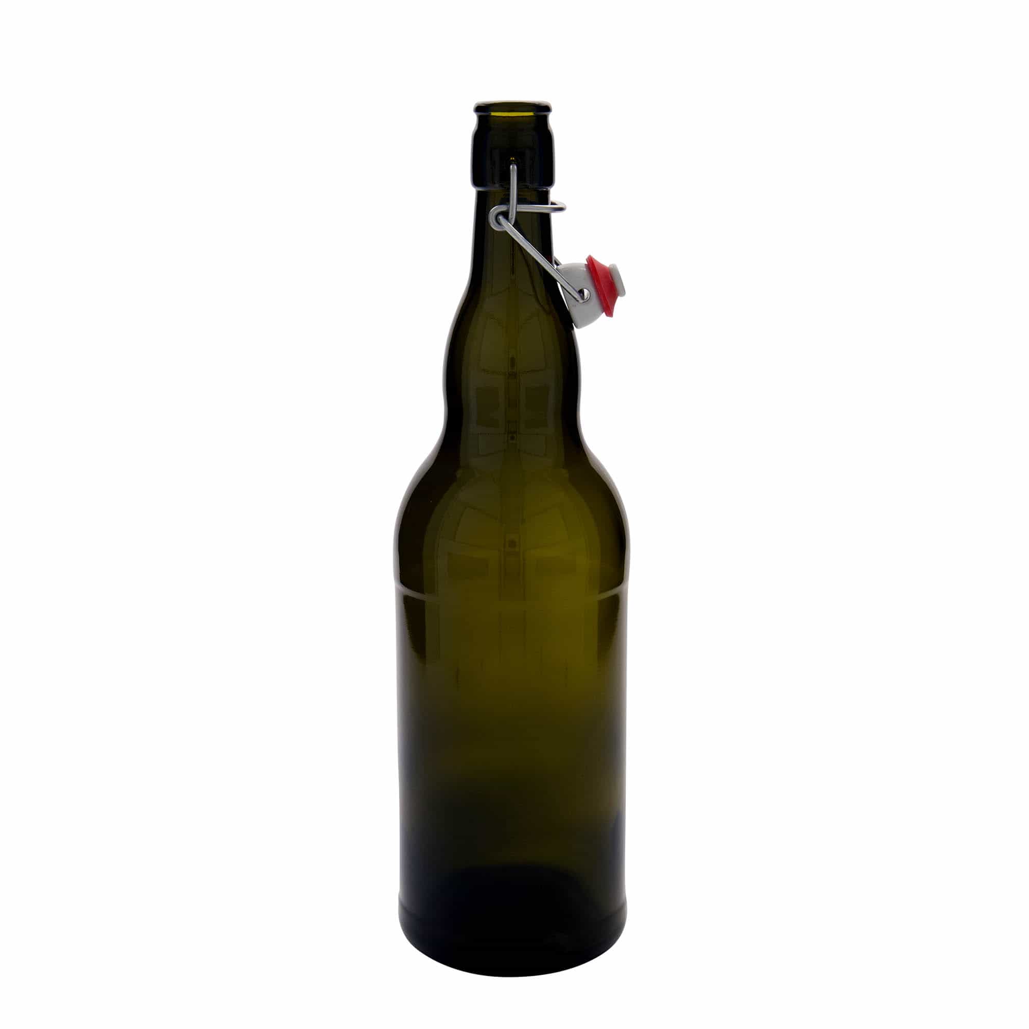 1.000 ml ölflaska Belgien, glas, antikgrön, mynning: bygelkapsyl