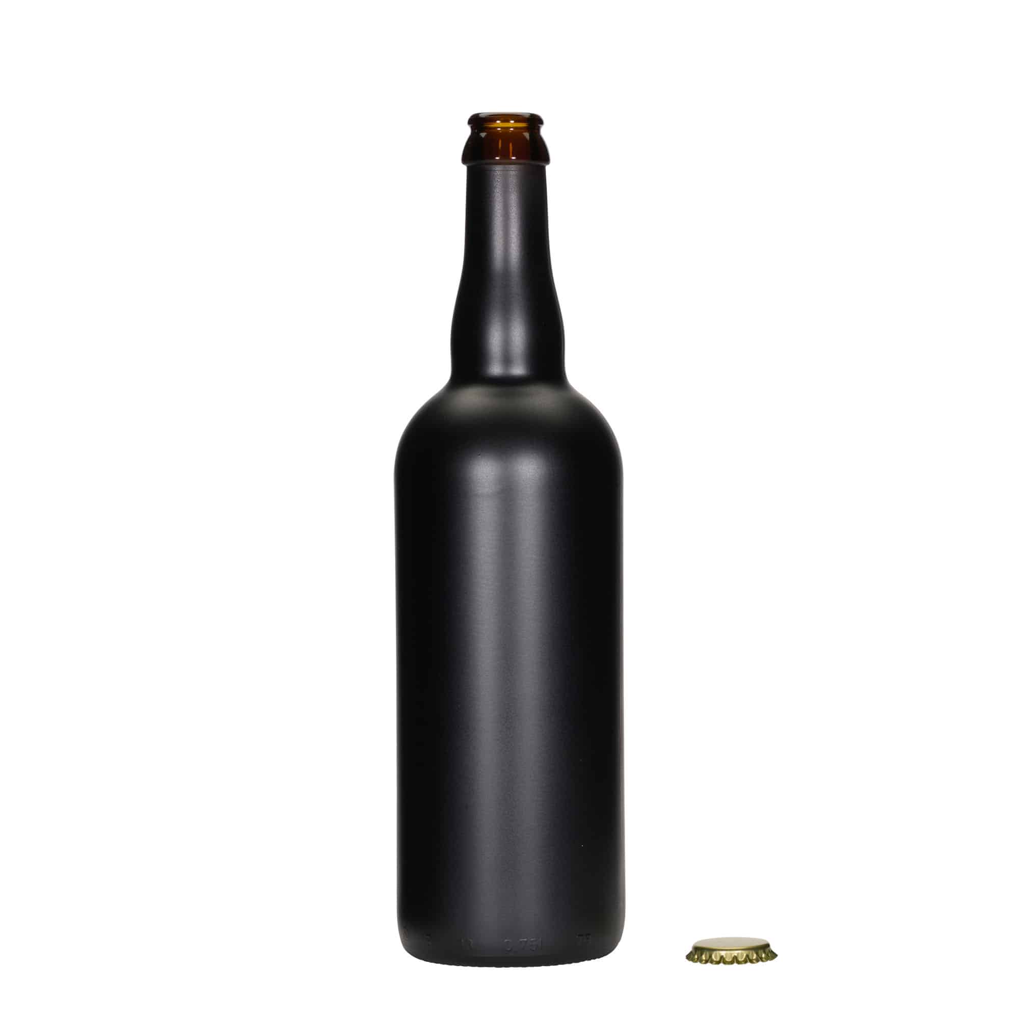 750 ml ölflaska Belgien, glas, svart, mynning: kapsyl
