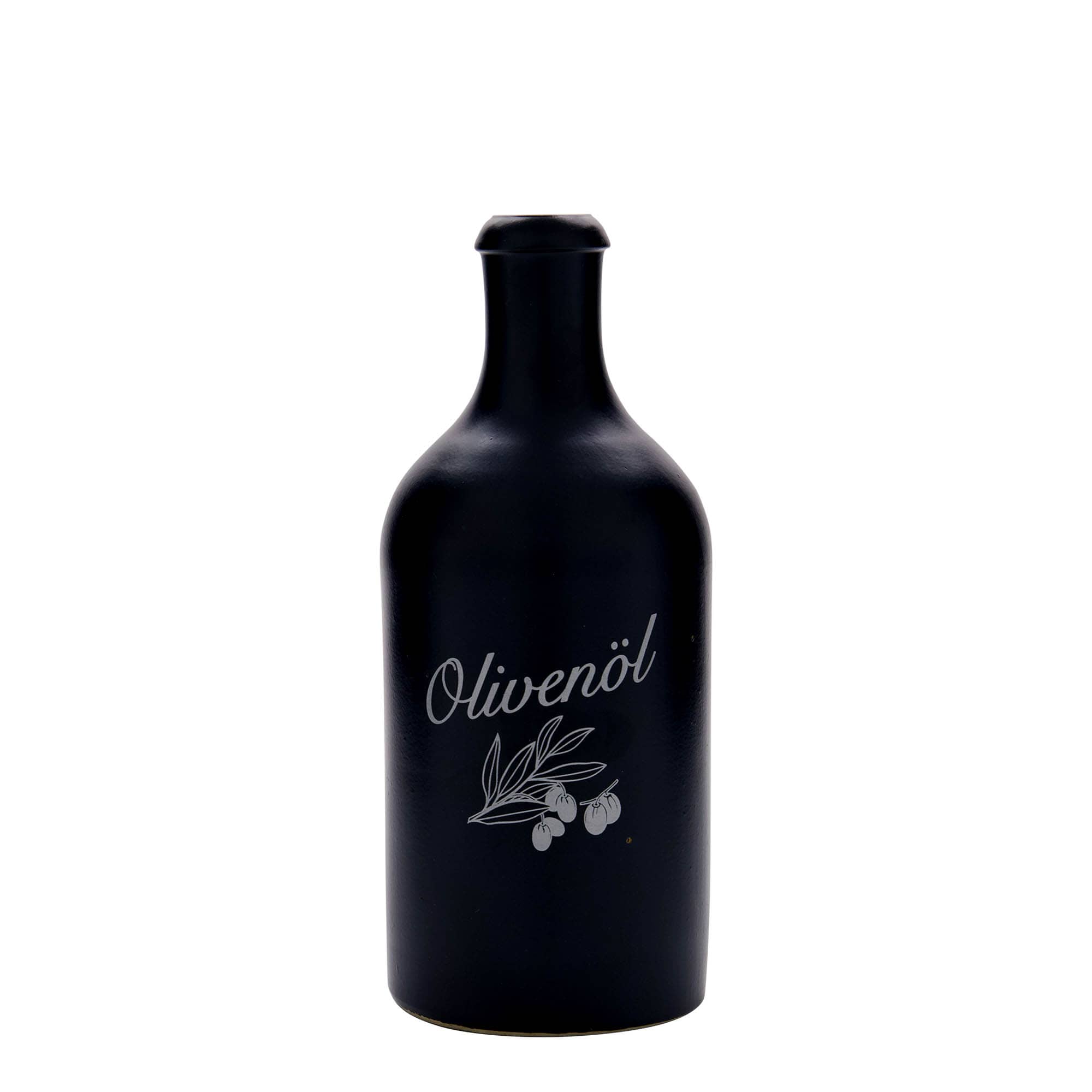 500 ml lerkanna, motiv: olivolja, stengods, svart, mynning: kork