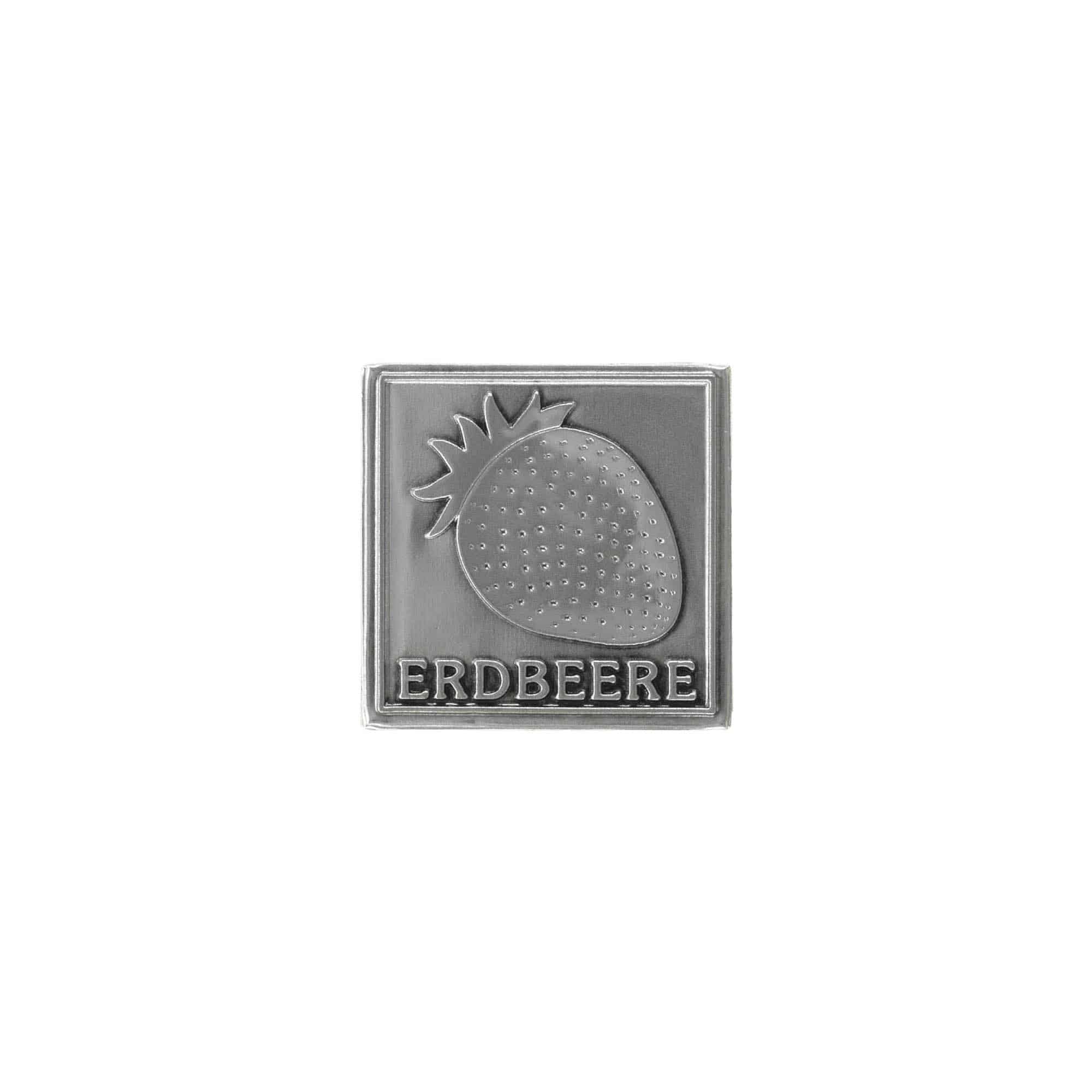 Tennetikett 'Jordgubbar', kvadratisk, metall, silver Tennetikett 'Jordgubbar', kvadratisk, metall, silver