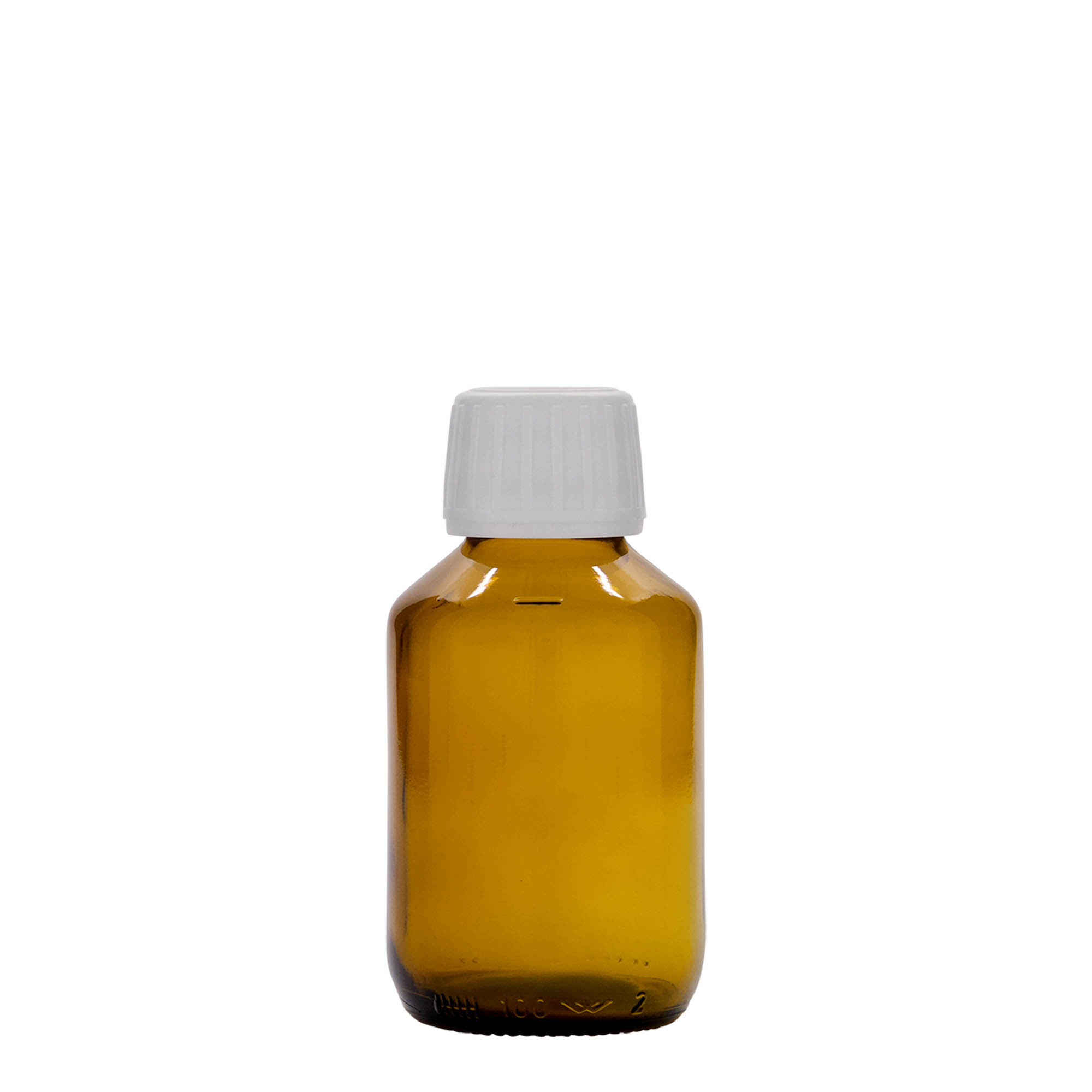 100 ml medicinflaska, brun, glas, öppning: PP 28