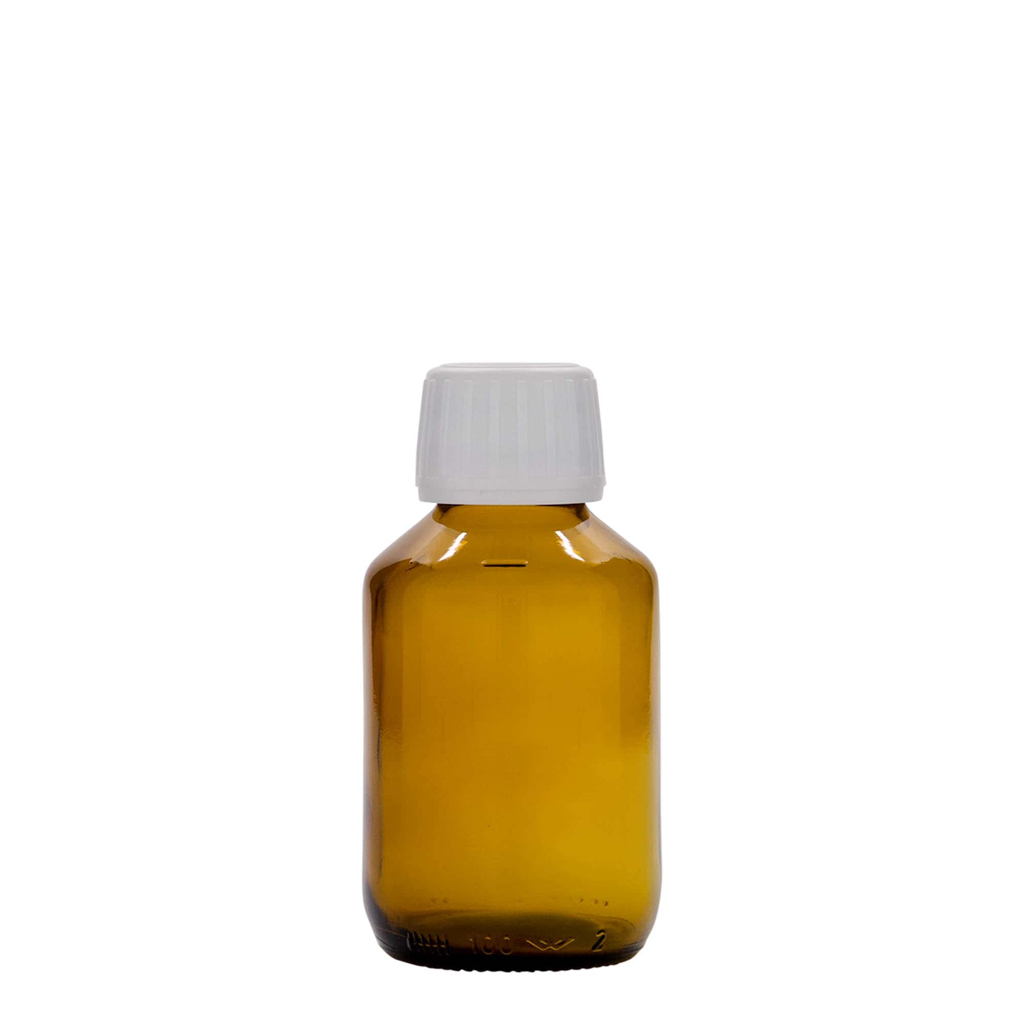 100 ml medicinflaska, brun, glas, öppning: PP 28