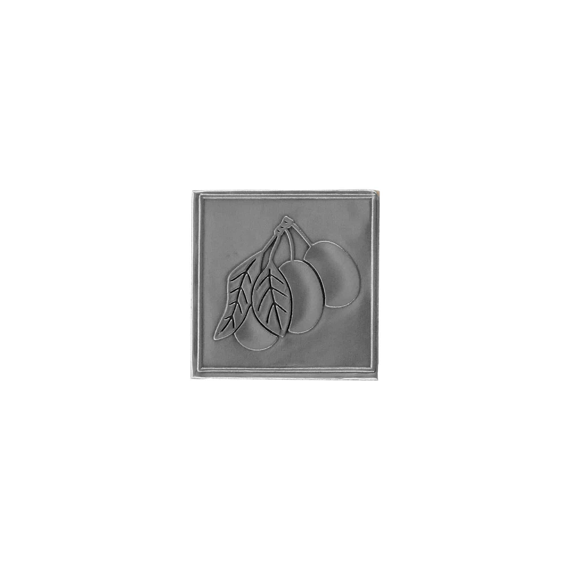 Tennetikett 'Plommon', kvadratisk, metall, silver