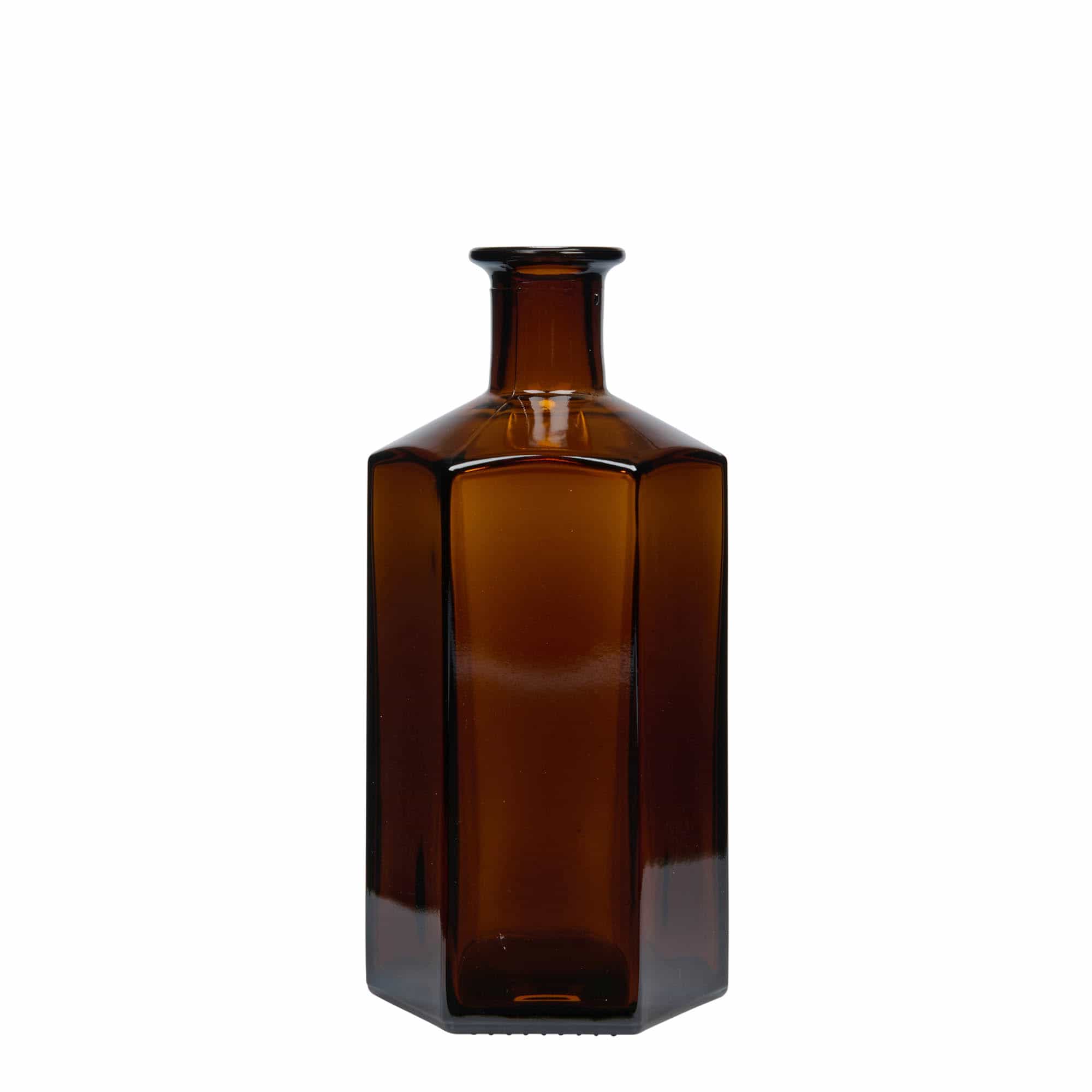 500 ml apoteksglasflaska 'Jimmy'. sexkantig. brun. mynning: kork 500 ml apoteksglasflaska 'Jimmy'. sexkantig. brun. mynning: kork