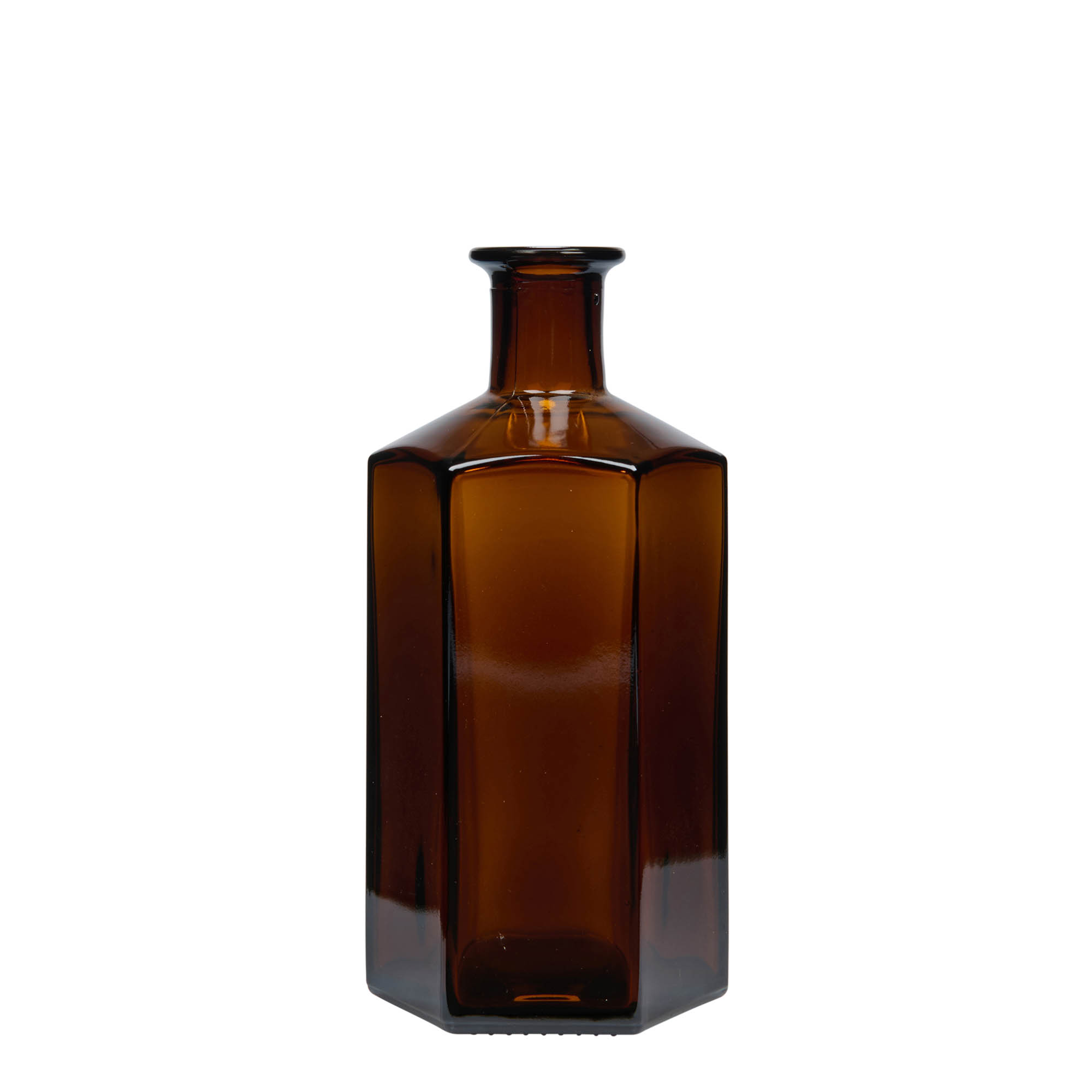 500 ml glasflaska apotekare 'Jimmy', sexkantig, brun, öppning: kork 500 ml glasflaska apotekare 'Jimmy', sexkantig, brun, öppning: kork