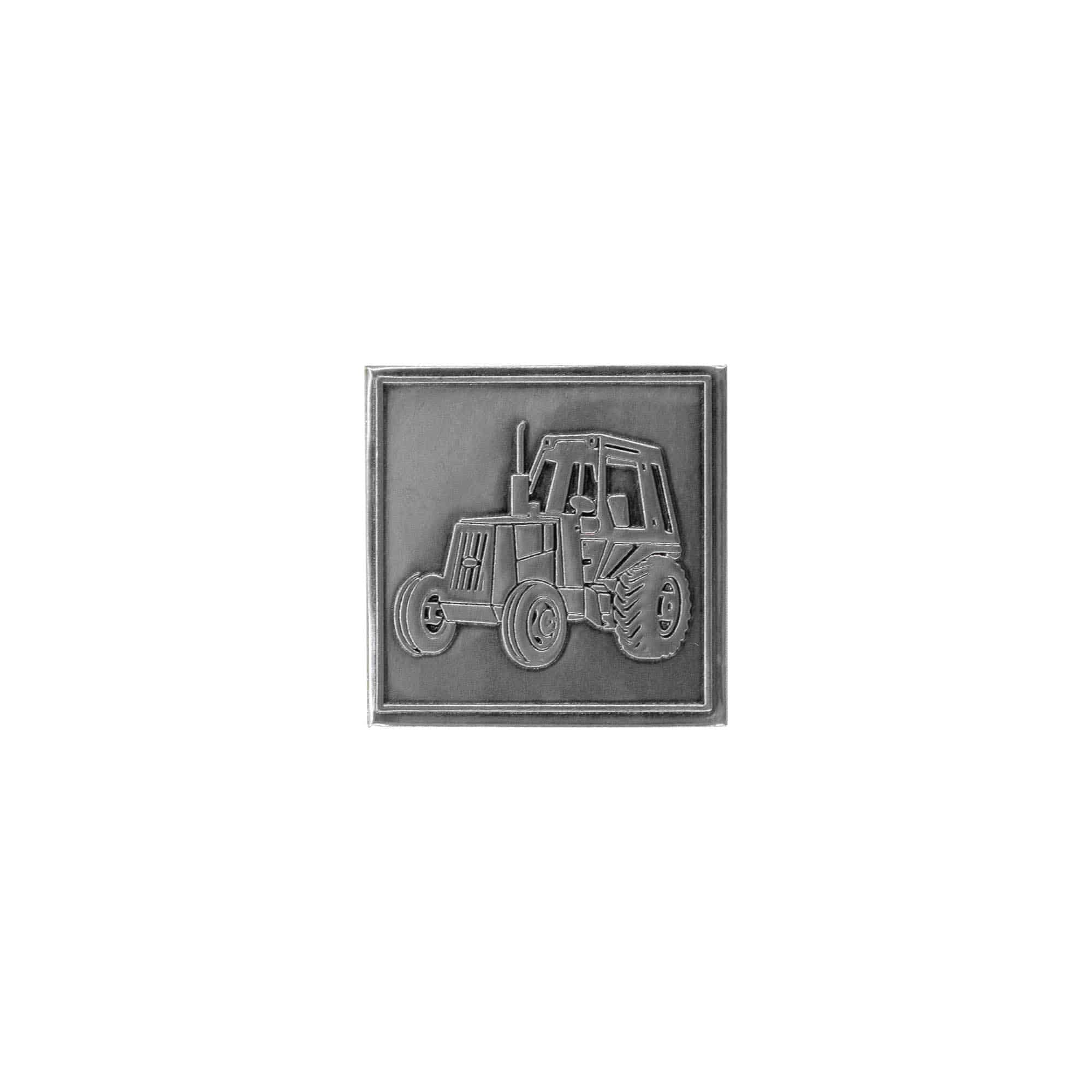 Tennetikett 'Traktor', kvadratisk, metall, silver