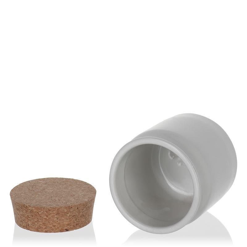 160 ml stengodsburk, keramik, vit, mynning: kork