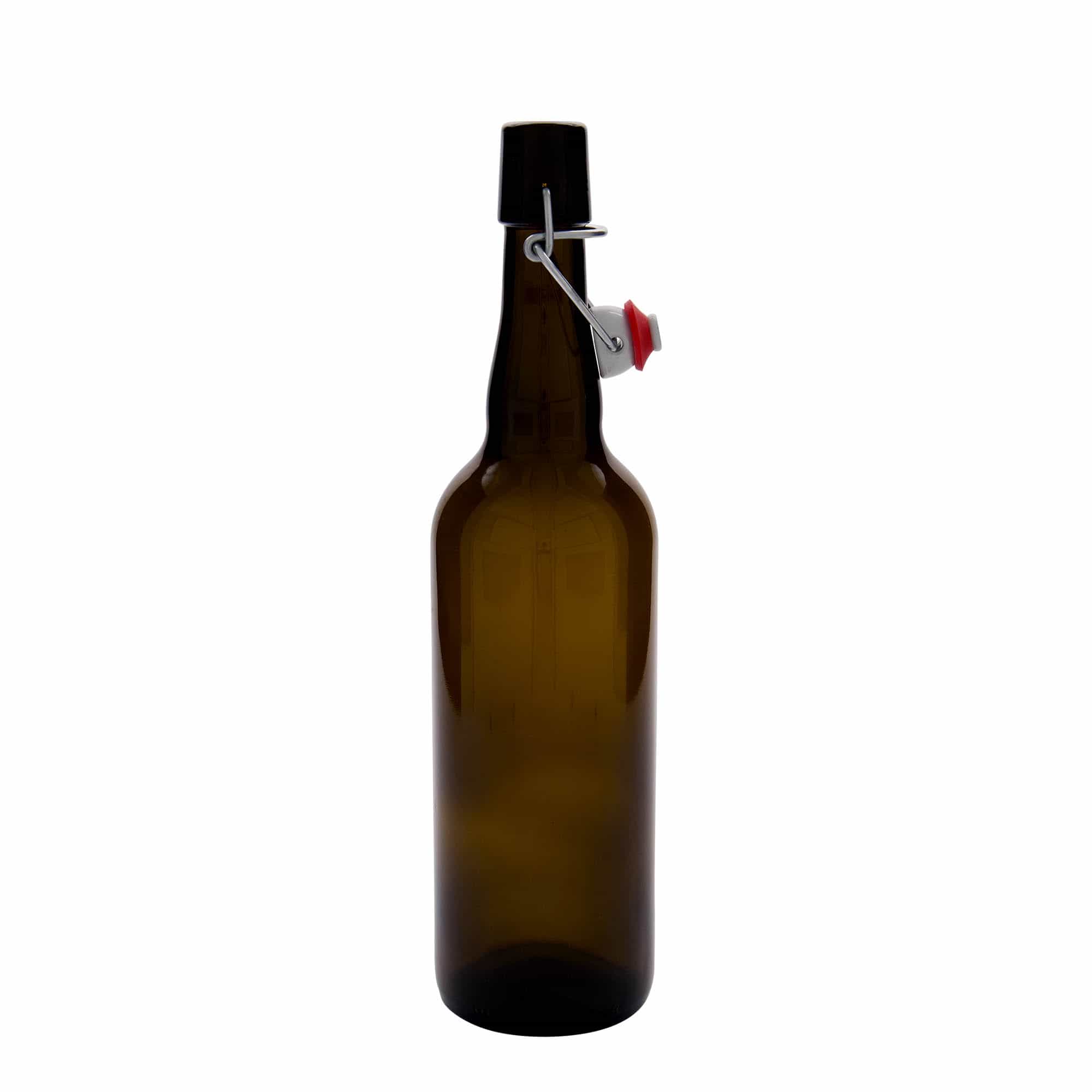 750 ml ölflaska Belgien, glas, brun, öppning: patentkork