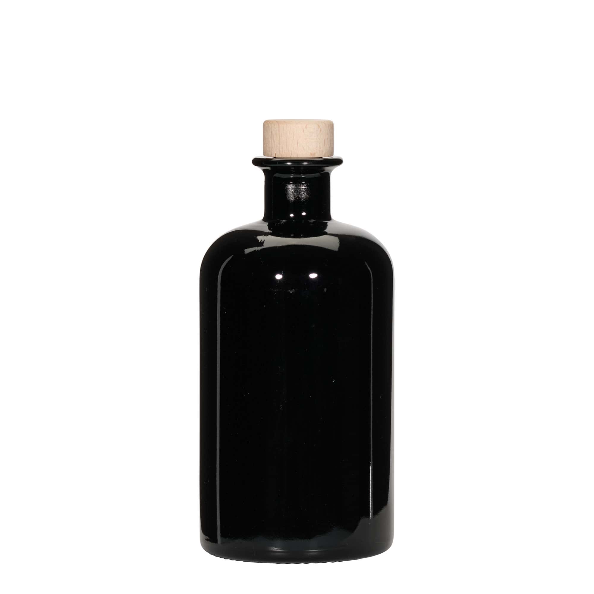 500 ml apoteksglasflaska, svart, mynning: kork