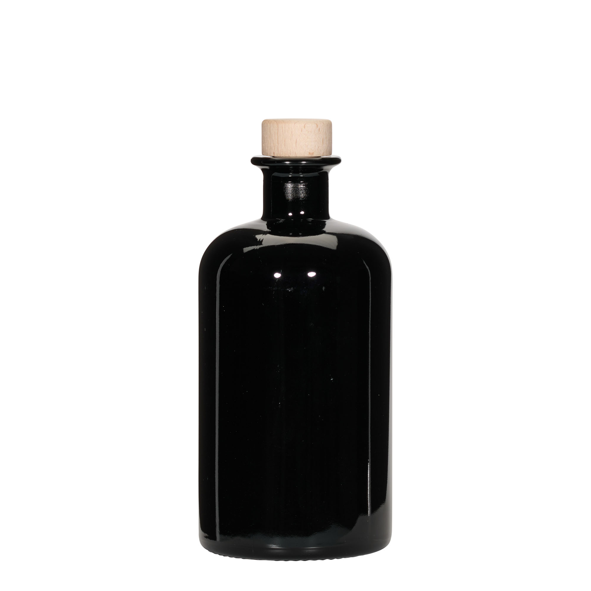 500 ml glasflaska apotekare, svart, öppning: kork