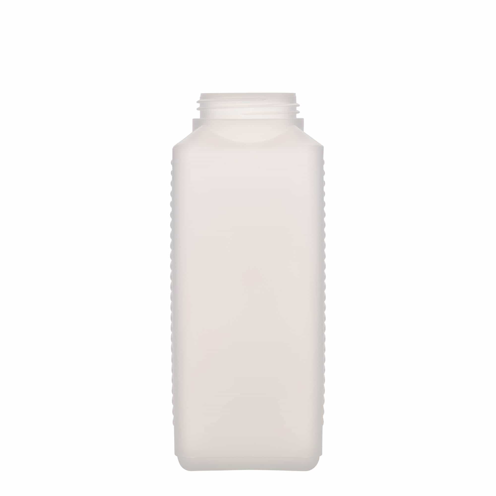 1 000 ml flaska med bred hals, rektangulär, HDPE-plast, natur, mynning: DIN 60 EPE 1 000 ml flaska med bred hals, rektangulär, HDPE-plast, natur, mynning: DIN 60 EPE