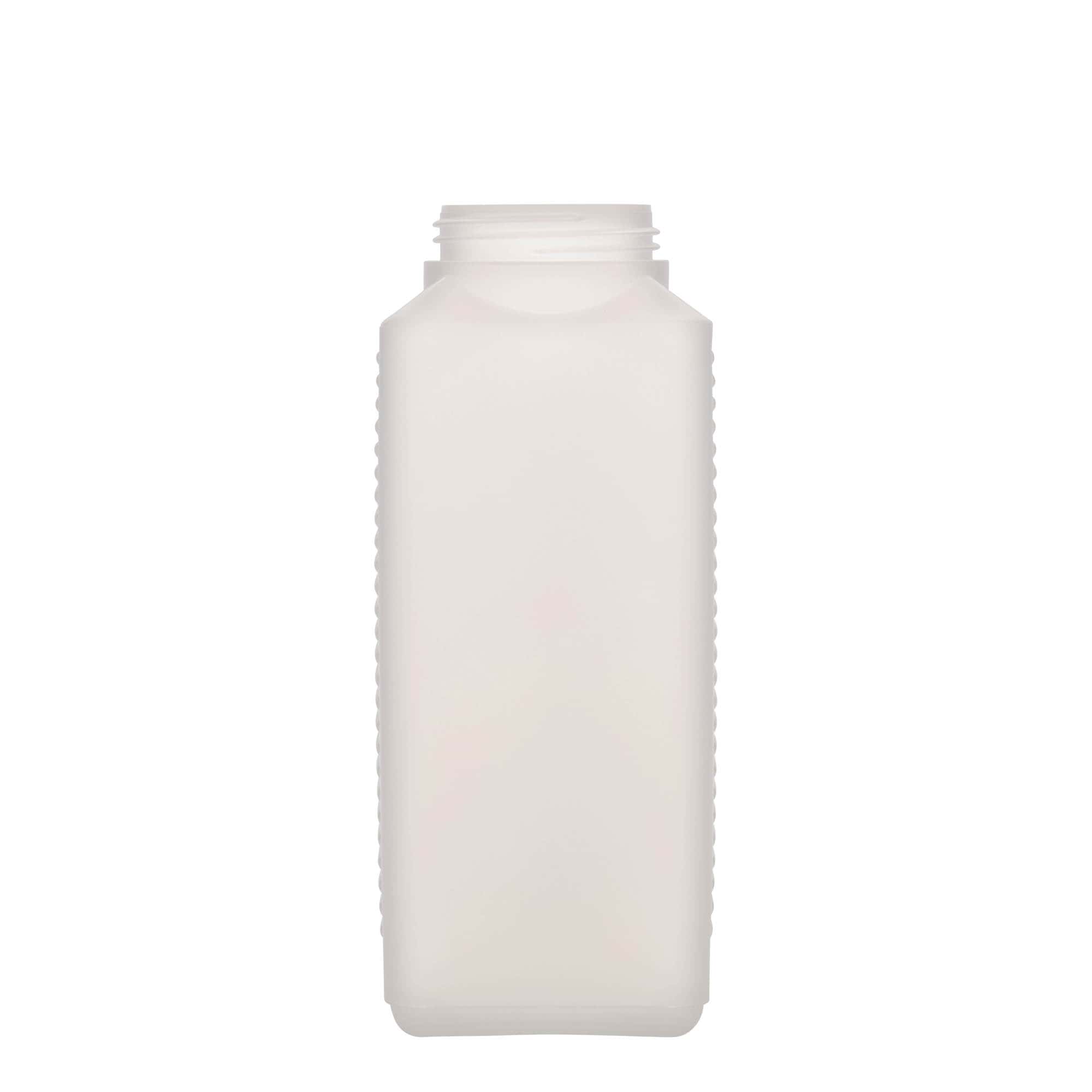1.000 ml bredhalsflaska, rektangulär, HDPE-plast, natur, öppning: DIN 60 EPE