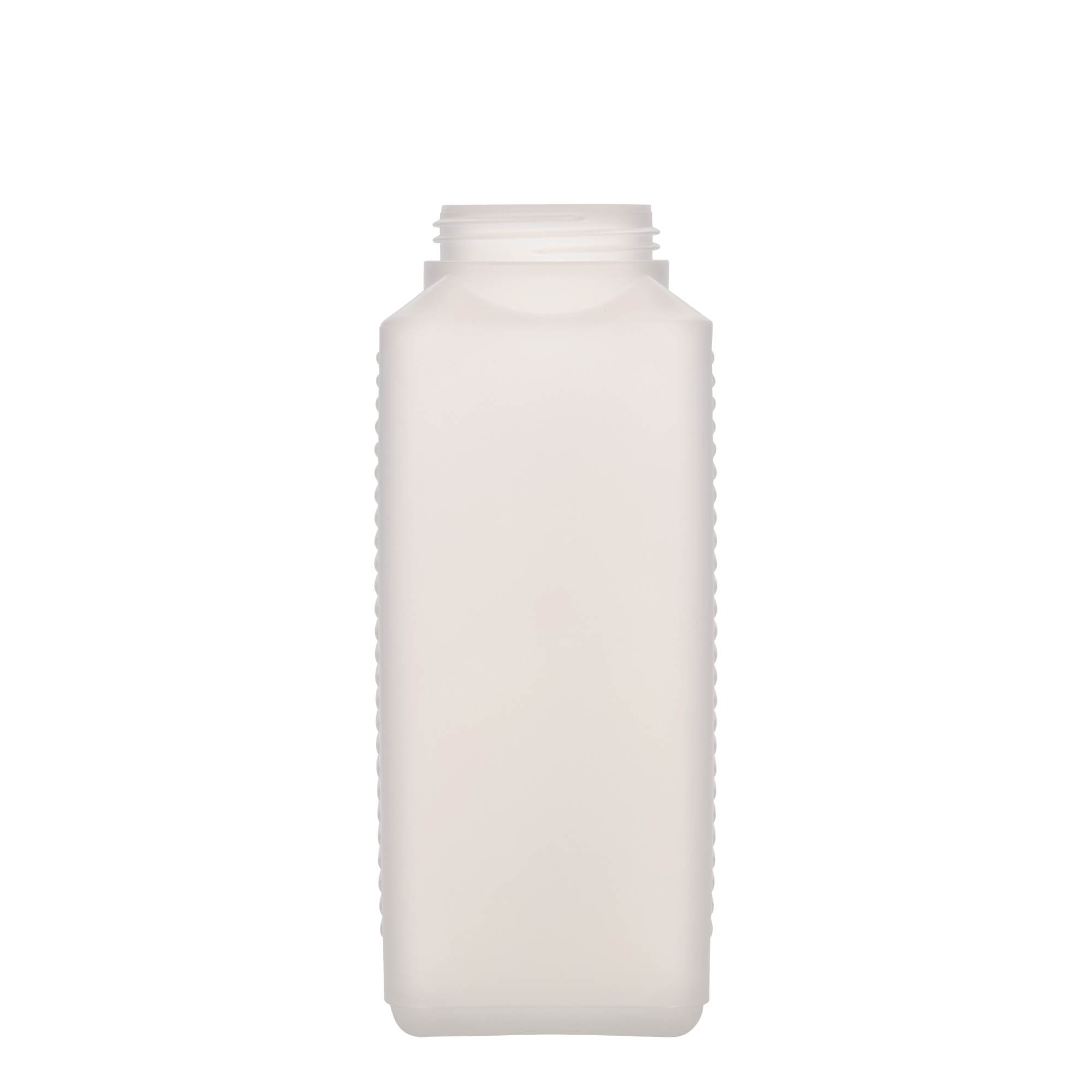 1.000 ml bredhalsflaska, rektangulär, HDPE-plast, natur, öppning: DIN 60 EPE
