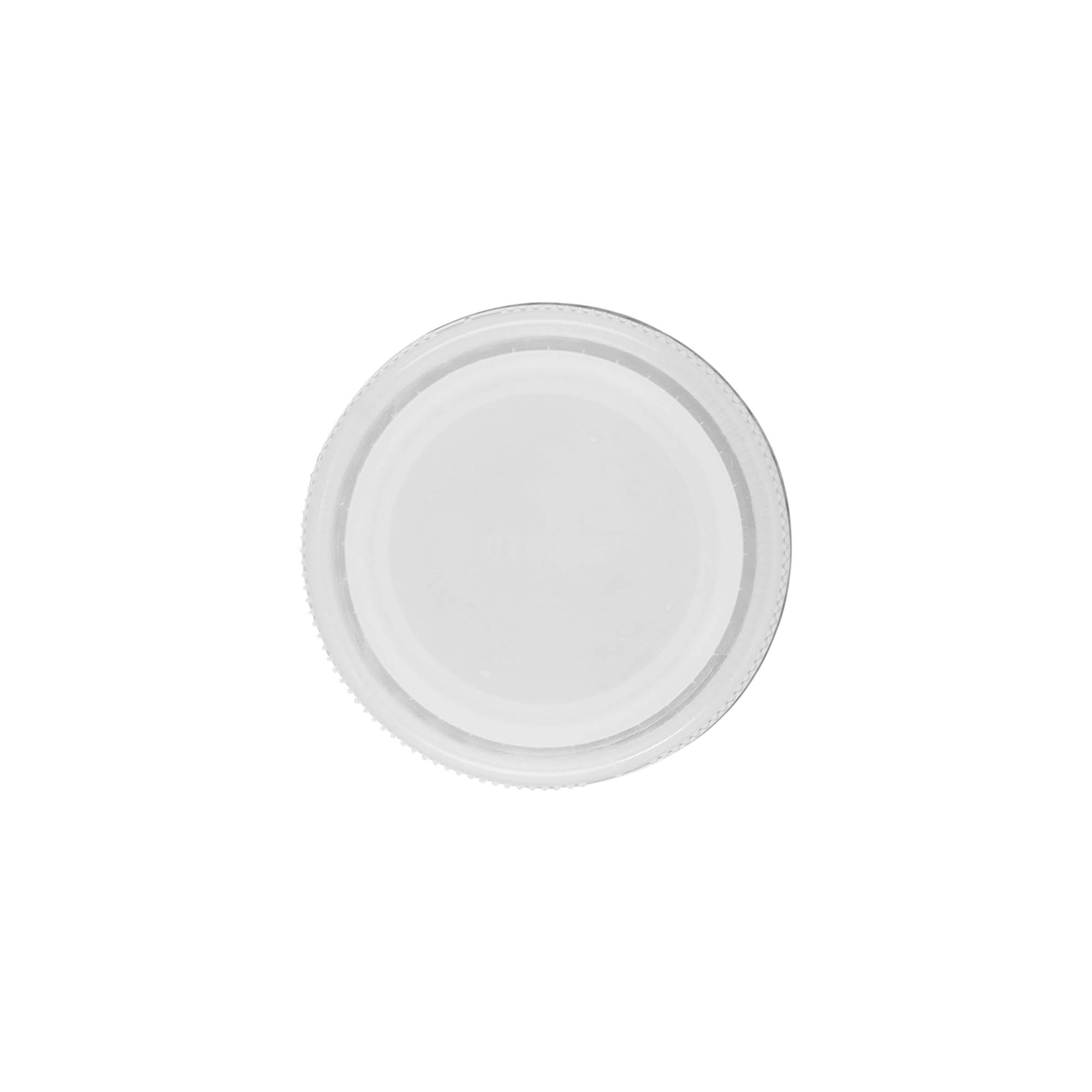 Skruvkapsel dubbelgänga, PE-plast, vit, för mynning: PET 38 mm