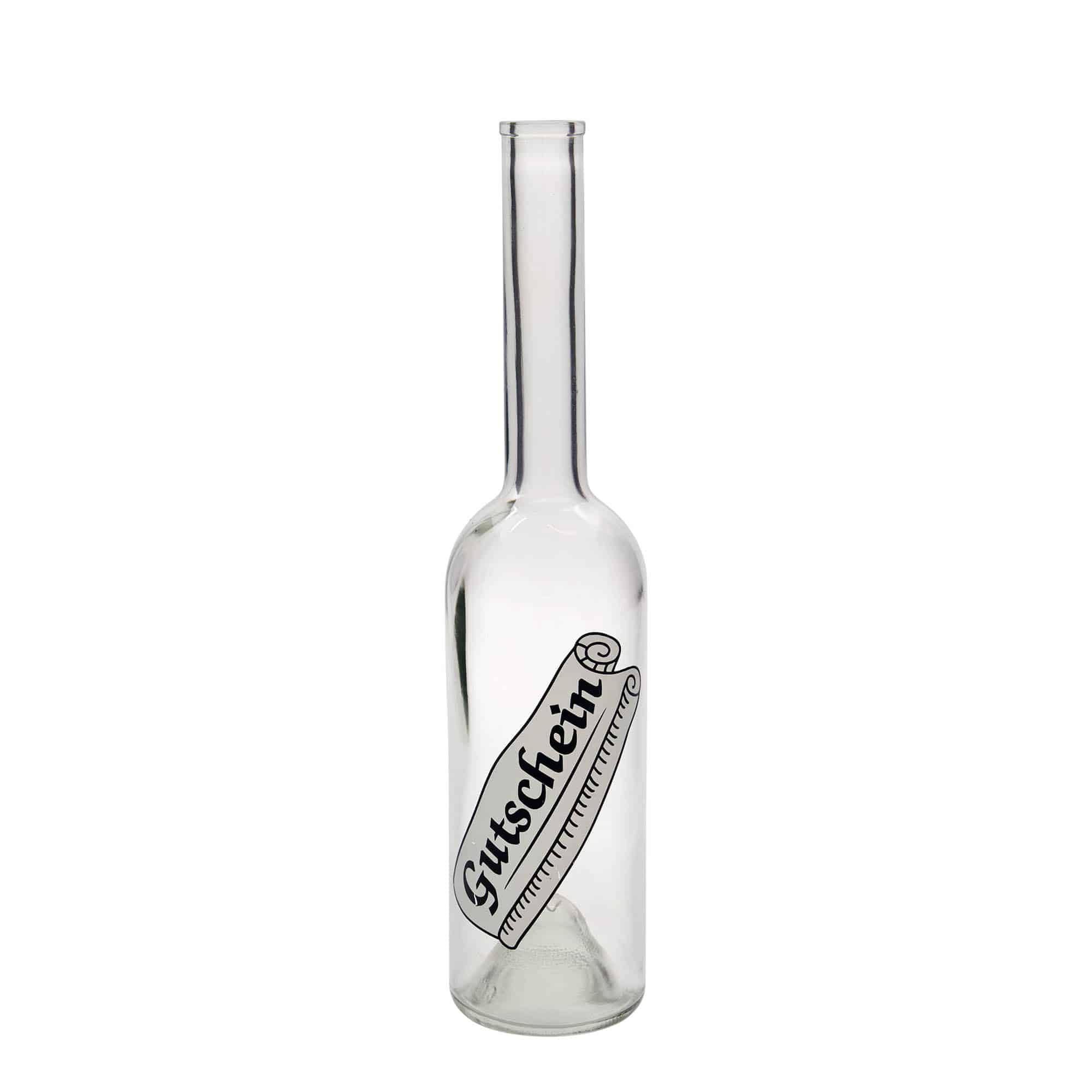 500 ml glasflaska 'Opera', motiv: presentkort, öppning: kork