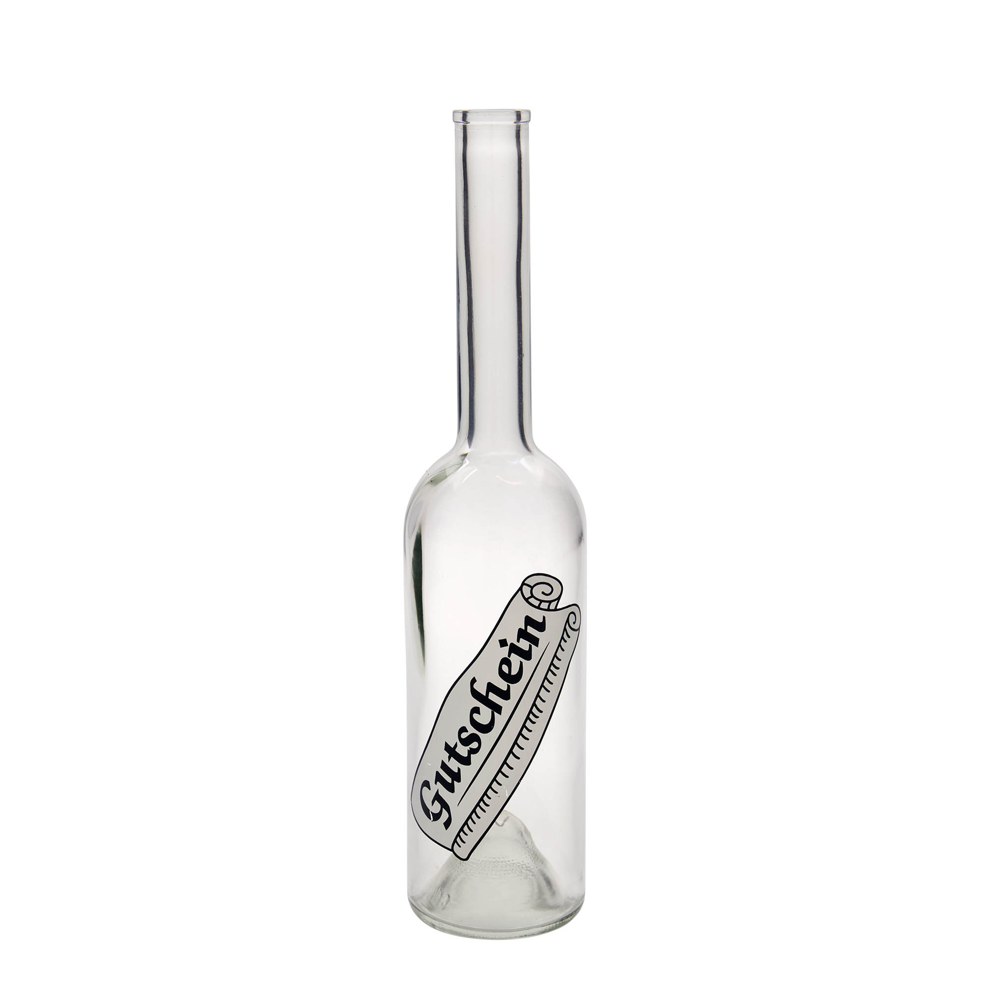 500 ml glasflaska 'Opera', motiv: presentkort, öppning: kork