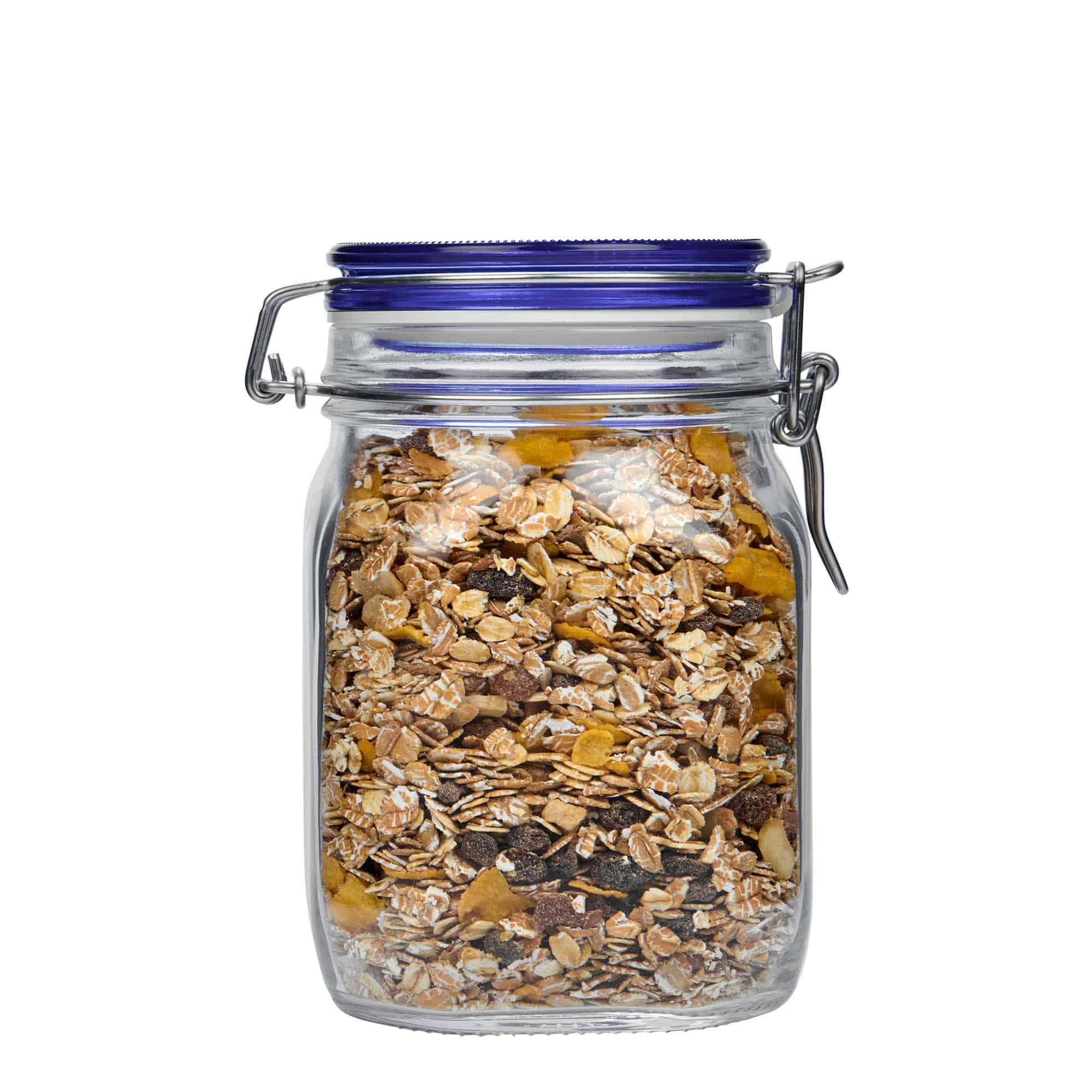 1.000 ml trågburksglas 'Fido' blått lock, fyrkantigt, öppning: trågburksförslutning